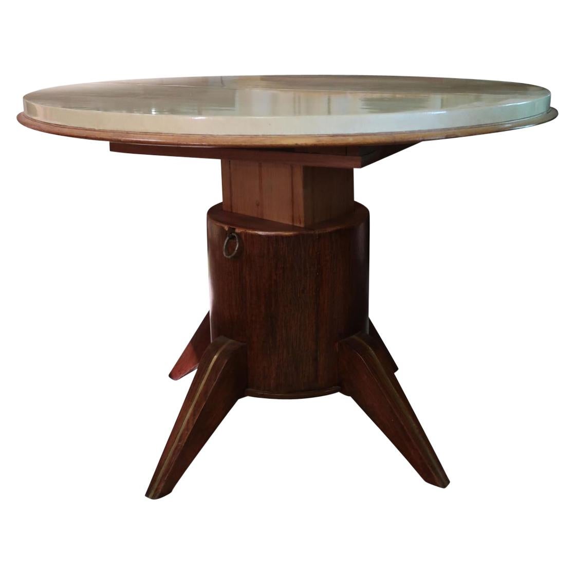 Parchment, Wood & Brass Extensible Midcentury Italian Table Attributed to Adnet