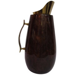 Vintage Parchment wood carafe with brass  created in Italy by Aldo Tura midcentury