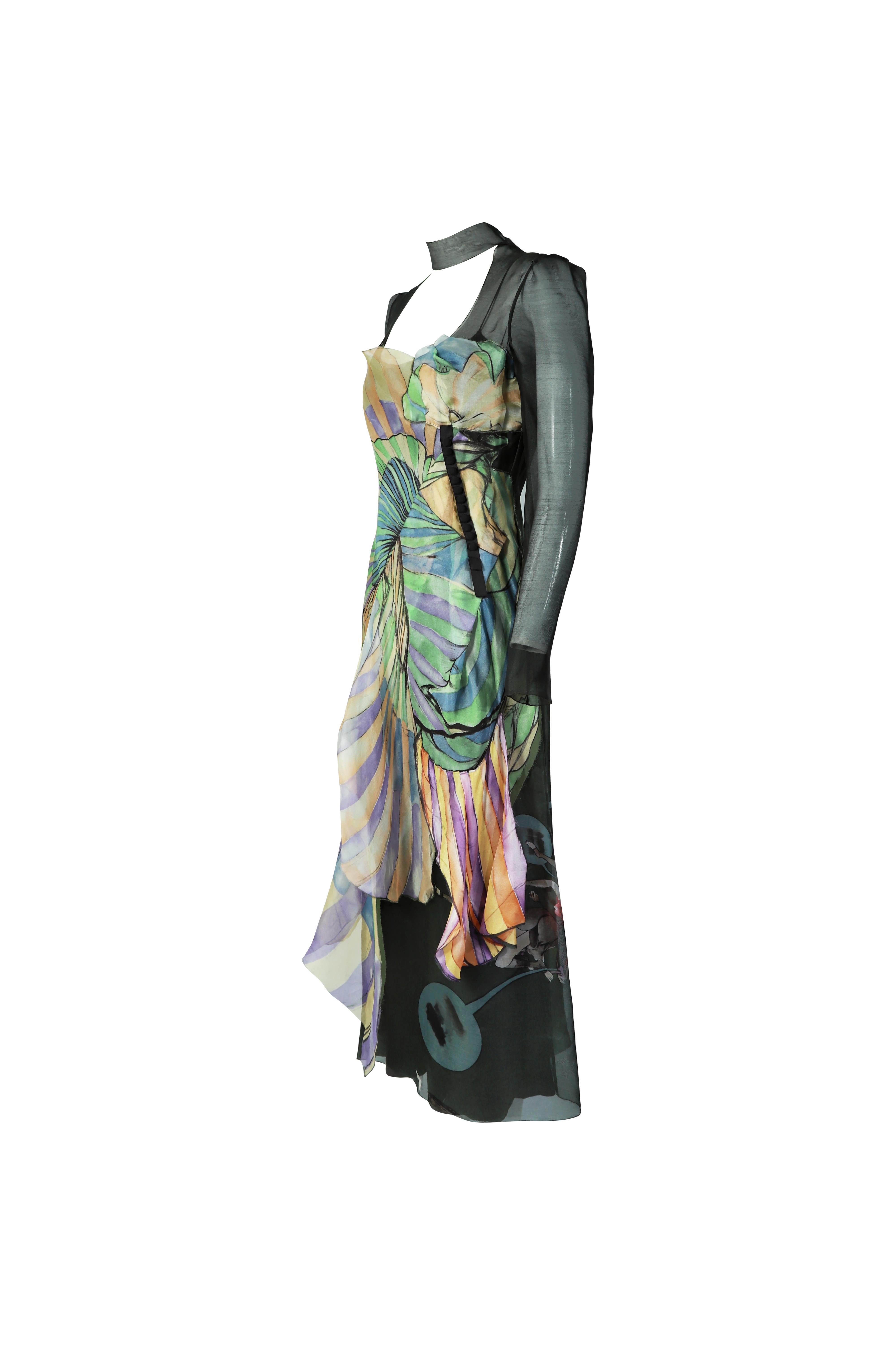 Parda S/s 2008 Green Fairy Collection'S Chiffonkleid (Grau) im Angebot