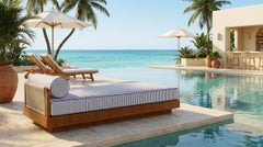 Pardigon Outdoor Sun Bed in Iroko Wood with Woven Cord Backrest