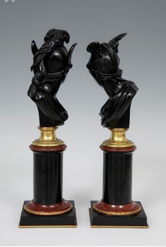 Pareja de bustos mitológicos en mármol y bronce, siglo XIX