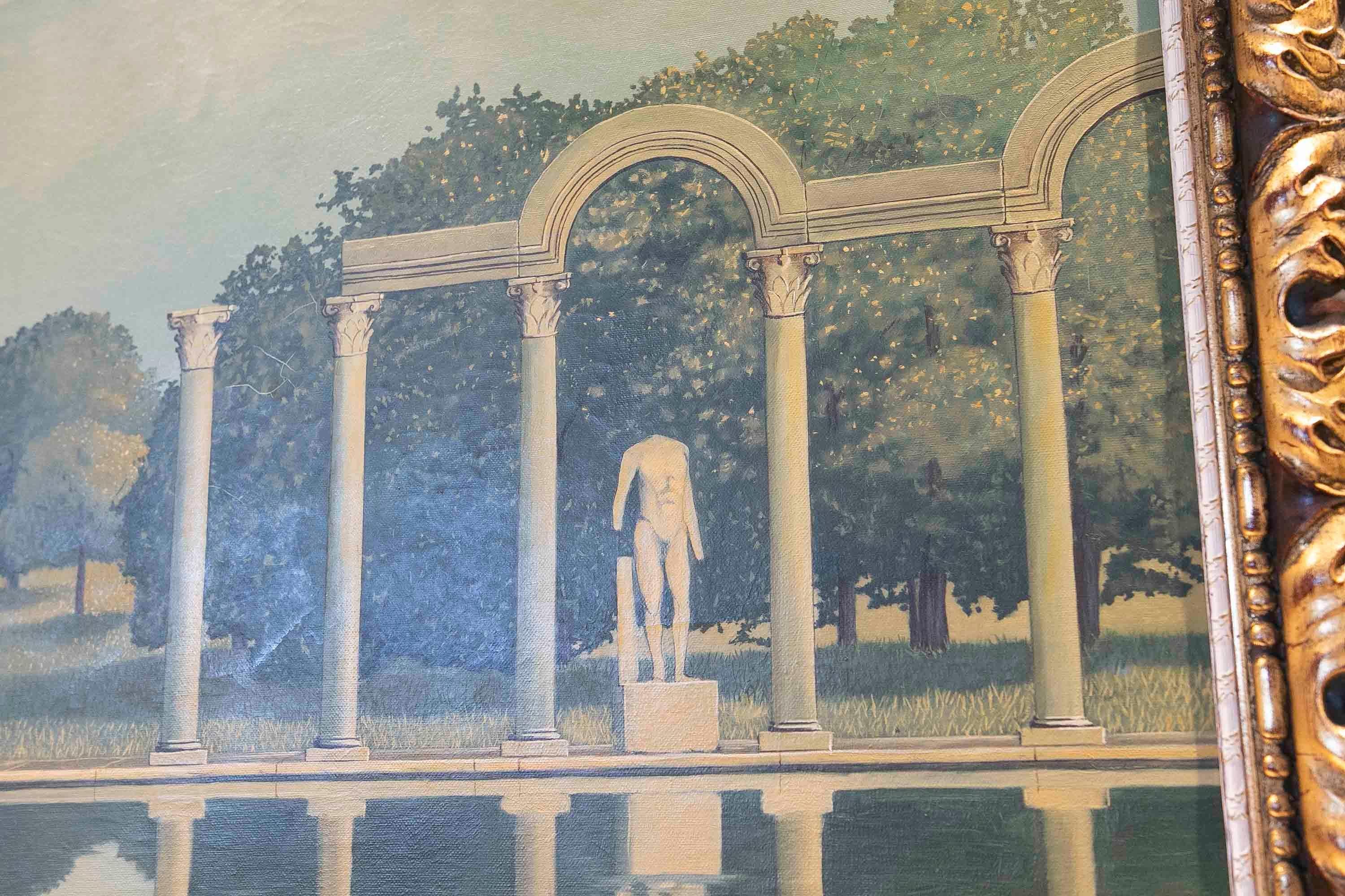 Pareja de cuadros decorativos pintados en lienzo de escena de villa griega For Sale 2
