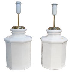 1970s pair of porcelain white lamps