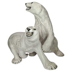 Pareja de osos polares de cerámica italiana de Giuseppe Ronzan