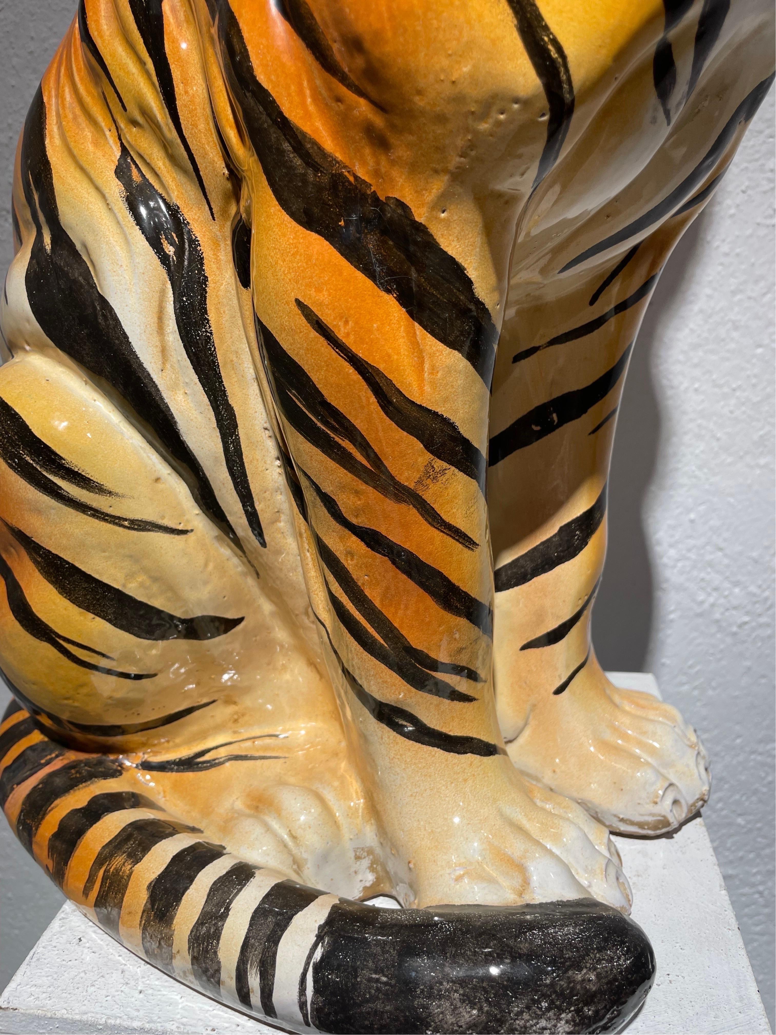 Pareja de tigres años 70 en cerámica esmaltada y pintada a mano  For Sale 1