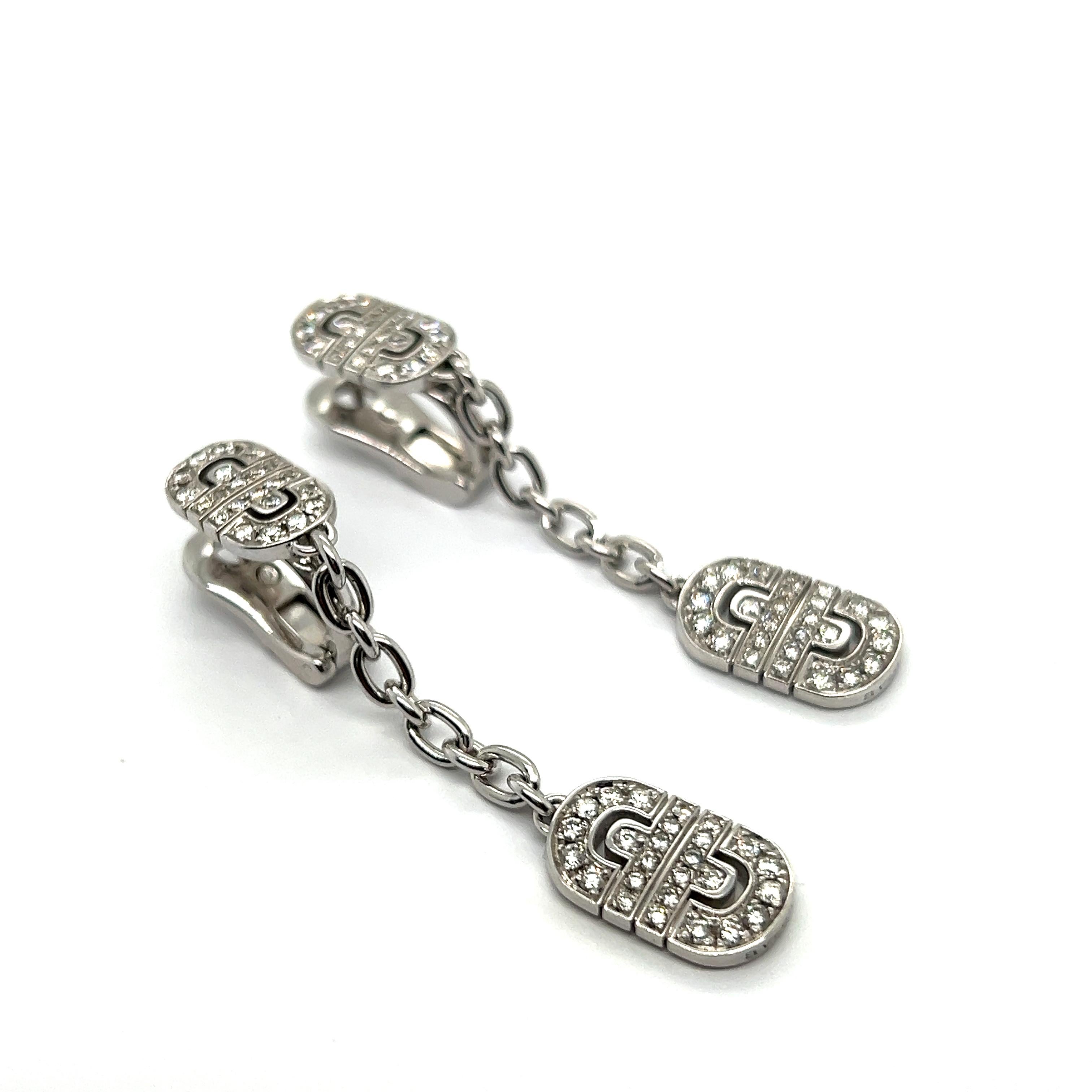 Modern Parentesi Dangle Earrings with Diamonds in 18 Karat White Gold by Bvlgari For Sale