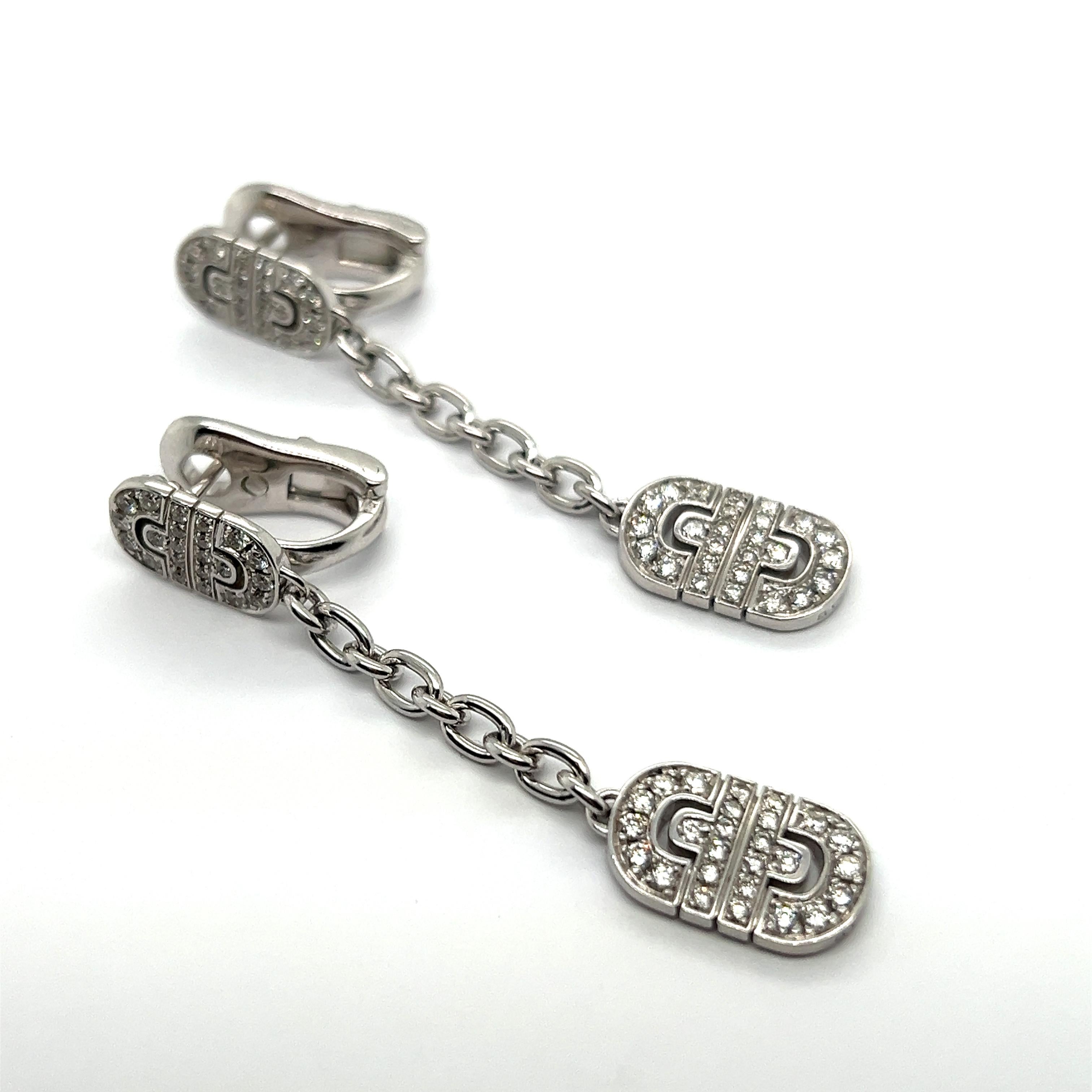 Women's or Men's Parentesi Dangle Earrings with Diamonds in 18 Karat White Gold by Bvlgari For Sale
