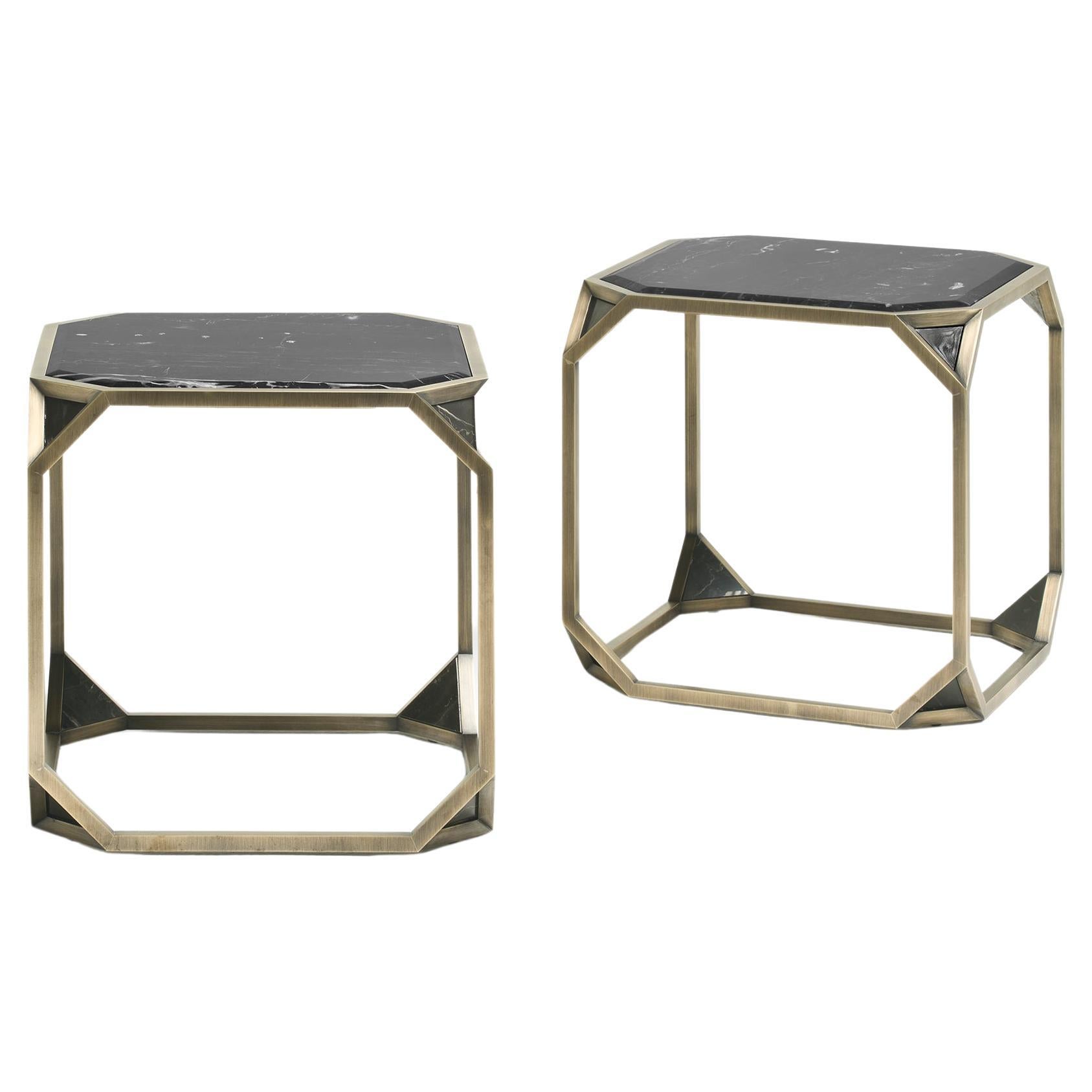 PARES Bedside Table in Bronzed Brass and Black Marble designed by ARXX Studio For Sale
