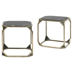 PARES Bedside Table in Bronzed Brass and Black Marble designed by ARXX Studio