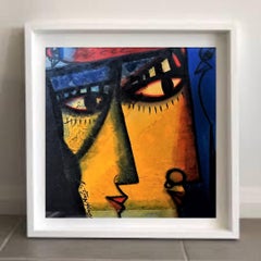 Couple, Oil, Acrylic, Mixed Media on Board, Blue, Yellow, Paresh Maity'In stock'