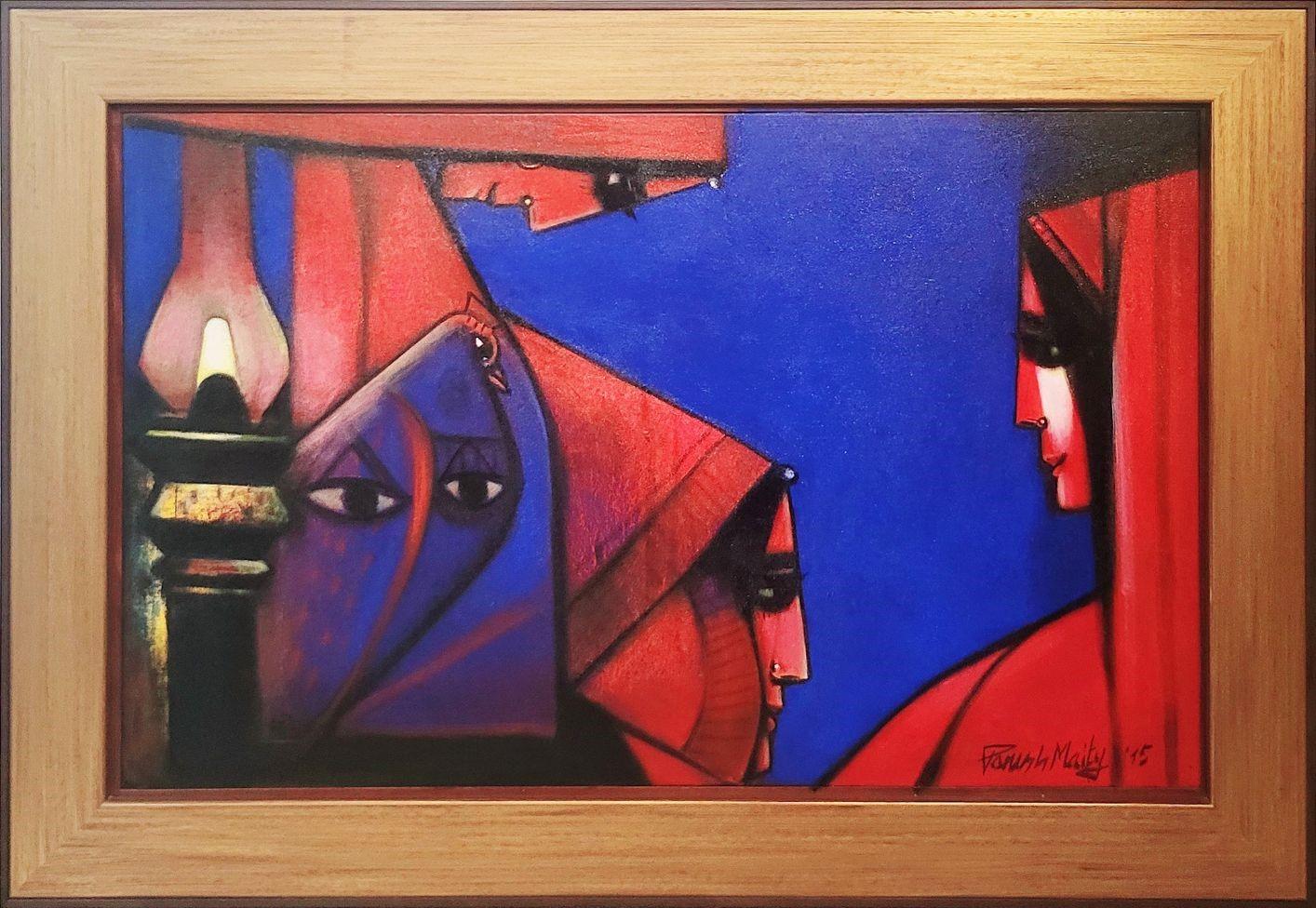 Paresh Maity - Ewiges Dreieck
30 x 48 Zoll ( Ungekürzte Größe ) 
58,1 x 40,1 Zoll (  Gerahmte Größe )
Öl auf Leinwand
2015

Paresh Maity ist einer der meistgepriesenen zeitgenössischen Künstler Indiens. Seine Werke befinden sich in verschiedenen