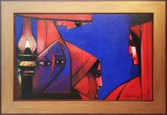 Eternal Triangle, Öl auf Leinwand von Ace Indian Artist Paresh Maity, „In Stock“, Öl