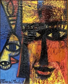 Expression-l, Oi su tela, nero, giallo, rosso, blu di artista indiano "In magazzino"