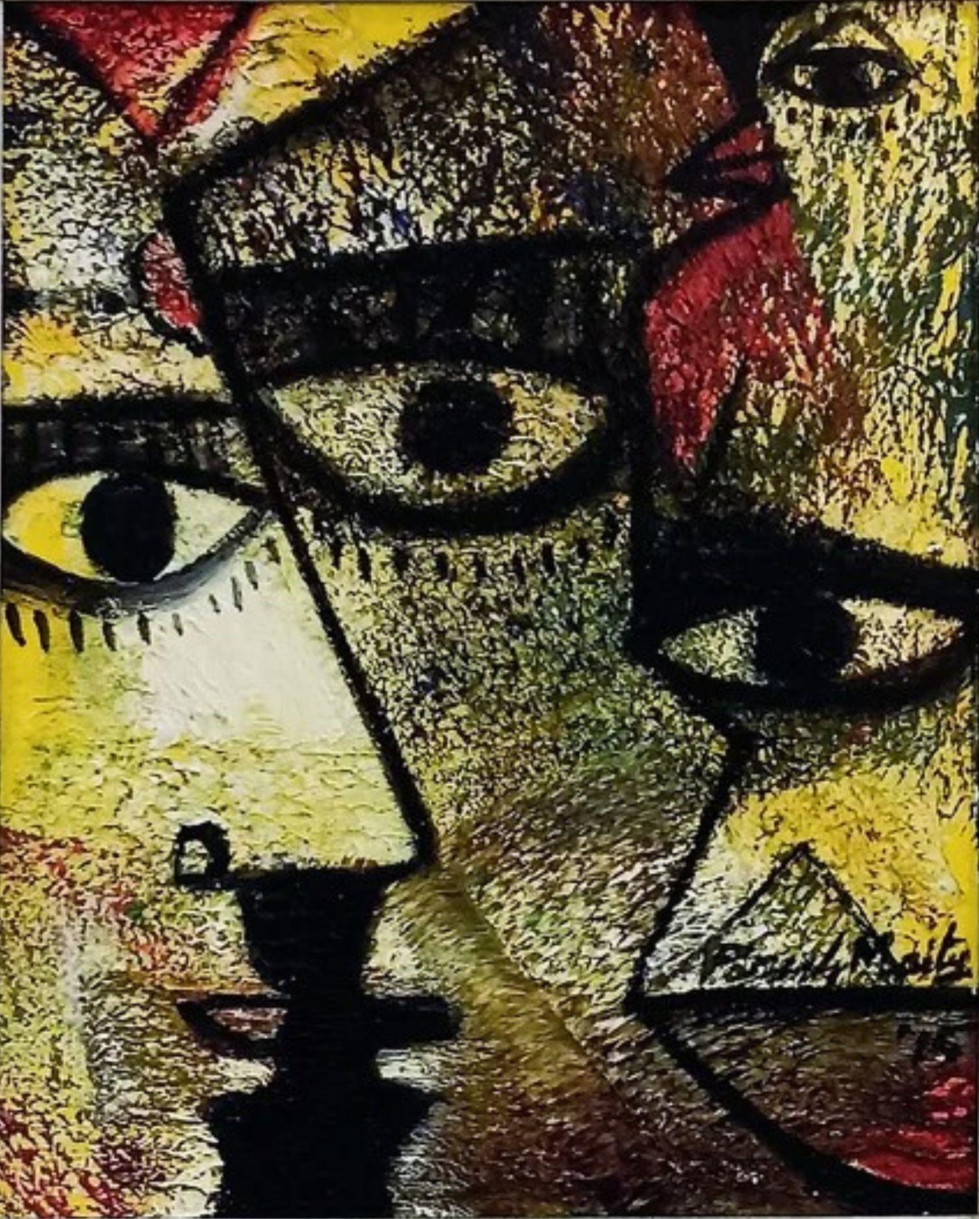 Expression-VII, Oi on Canvas, Black, Yellow, Red,  by Indian Artist
