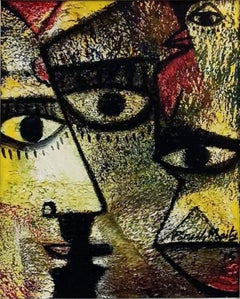 Expression-VII, Oi auf Leinwand, Schwarz, Gelb, Rot, by Indian Artist "Auf Lager"