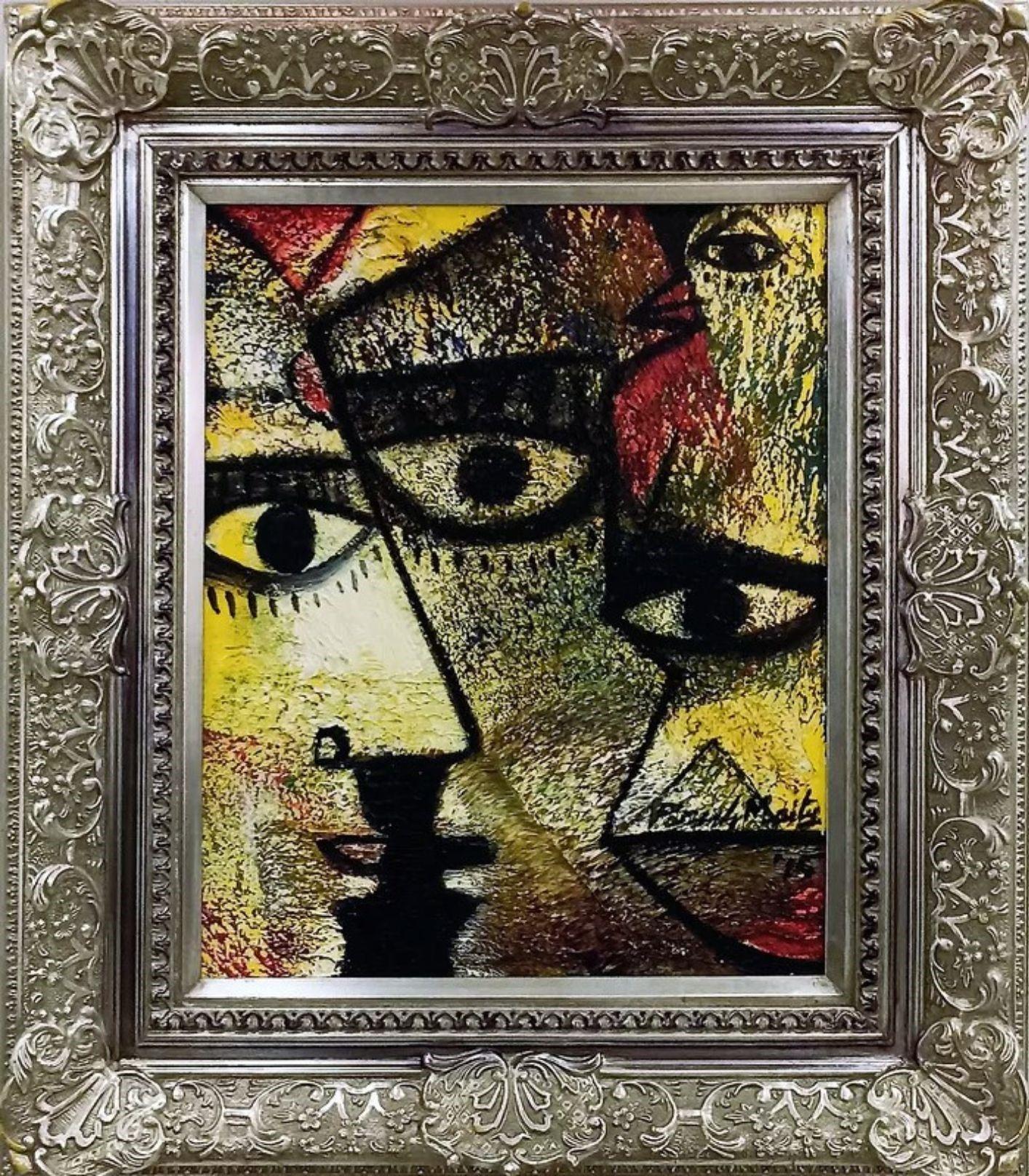 Paresh Maity Figurative Painting - Expression-VII, Oi on Canvas, Black, Yellow, Red,  by Indian Artist"In Stock"
