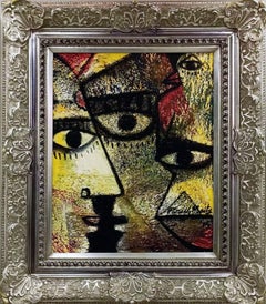 Expression-VII, Oi sur toile, noir, jaune, rouge,  par l'artiste indien « en stock »