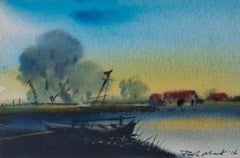 Paysage, aquarelle sur papier, de l'artiste indien Paresh Maity « En stock »