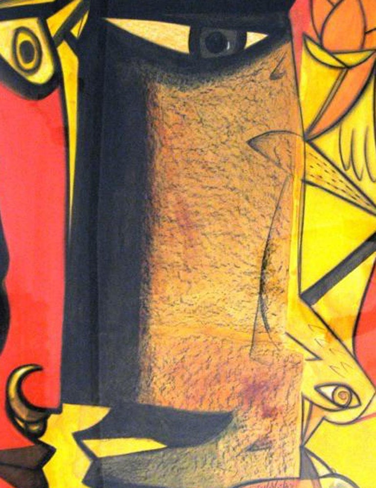 Paresh Maity Mixed Media Painting Red Yellow Brown