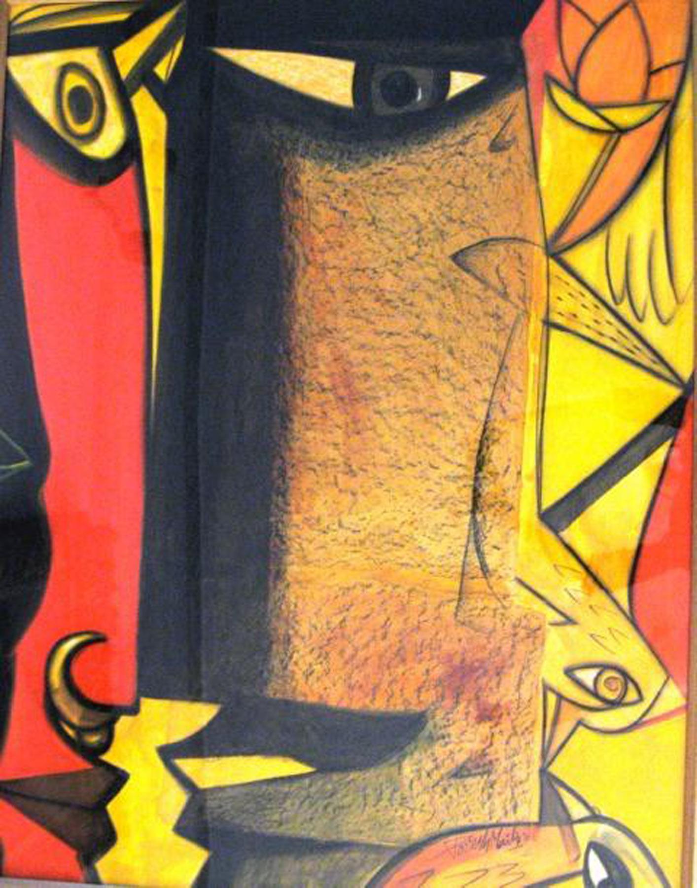 Mixed Media Painting, Red, Yellow, Brown, Blackcolors by Indian Artist"In Stock"