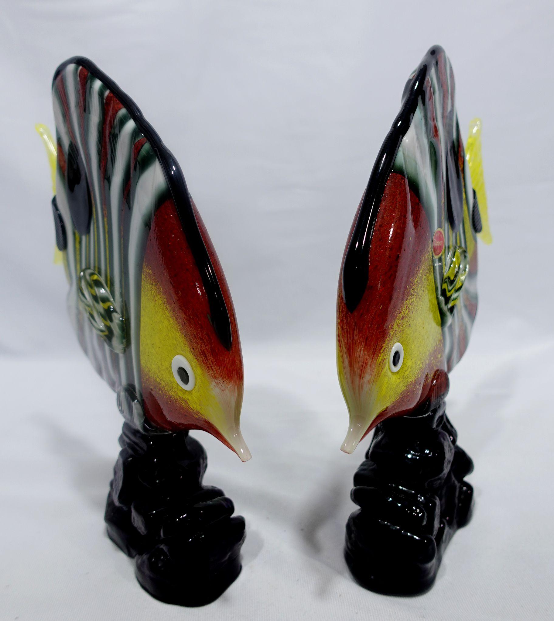 20th Century Pari of Tropical Fishes Murano Style Art Glass RT#01/02 For Sale