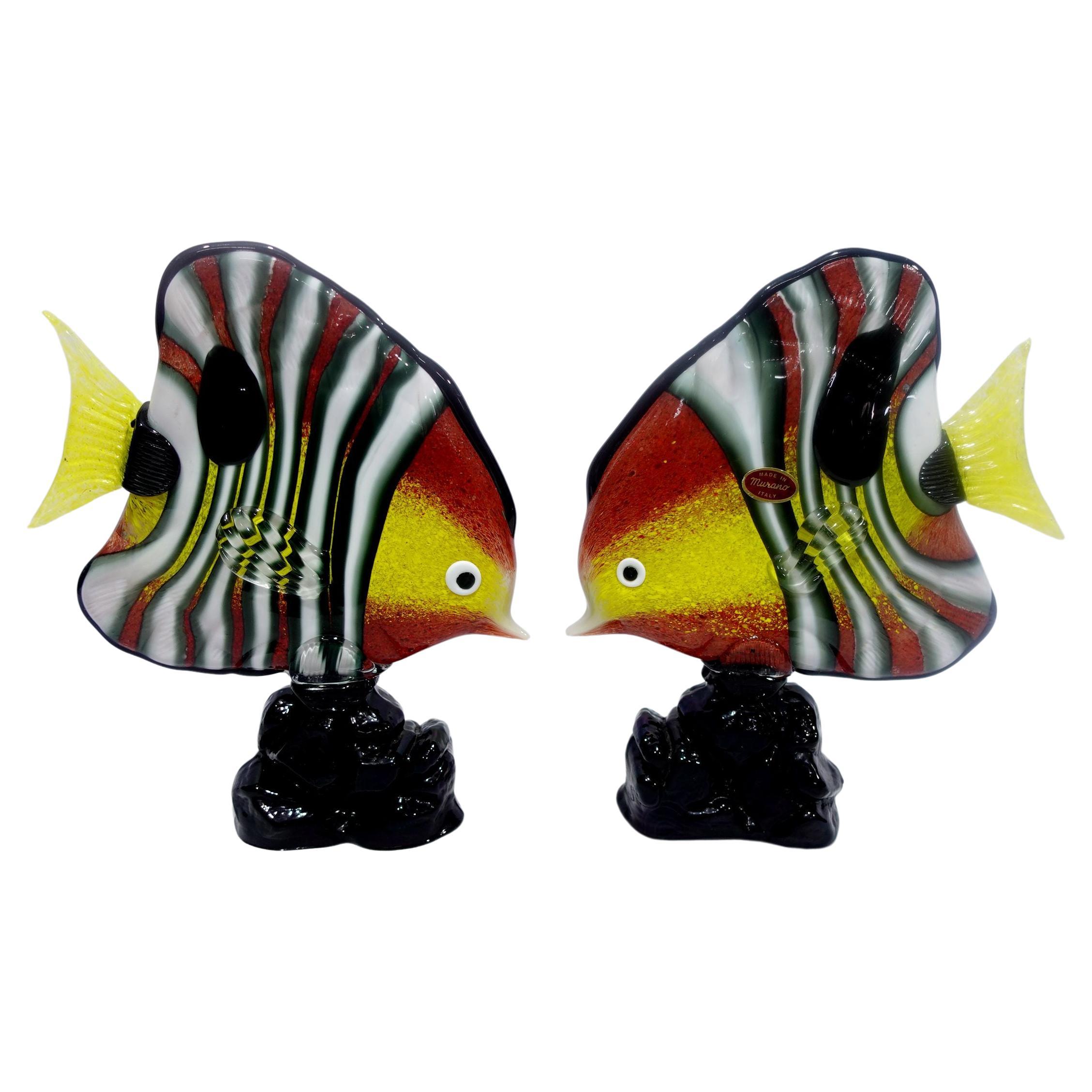 Pari von tropischen Fischen aus Kunstglas im Murano-Stil RT#01/02