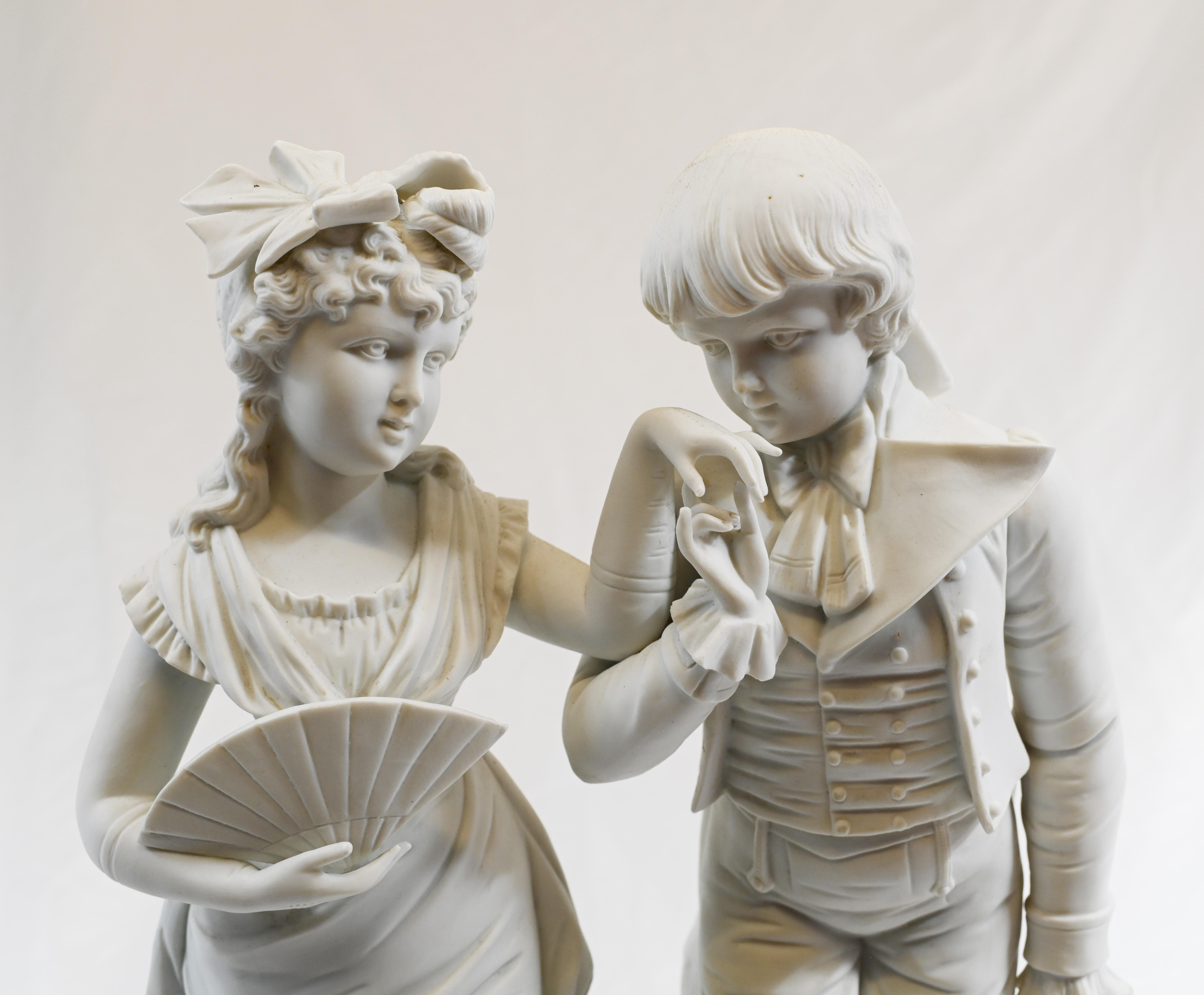 Parian Biscuit Ware Statue Lovers French Parian Antique For Sale 8