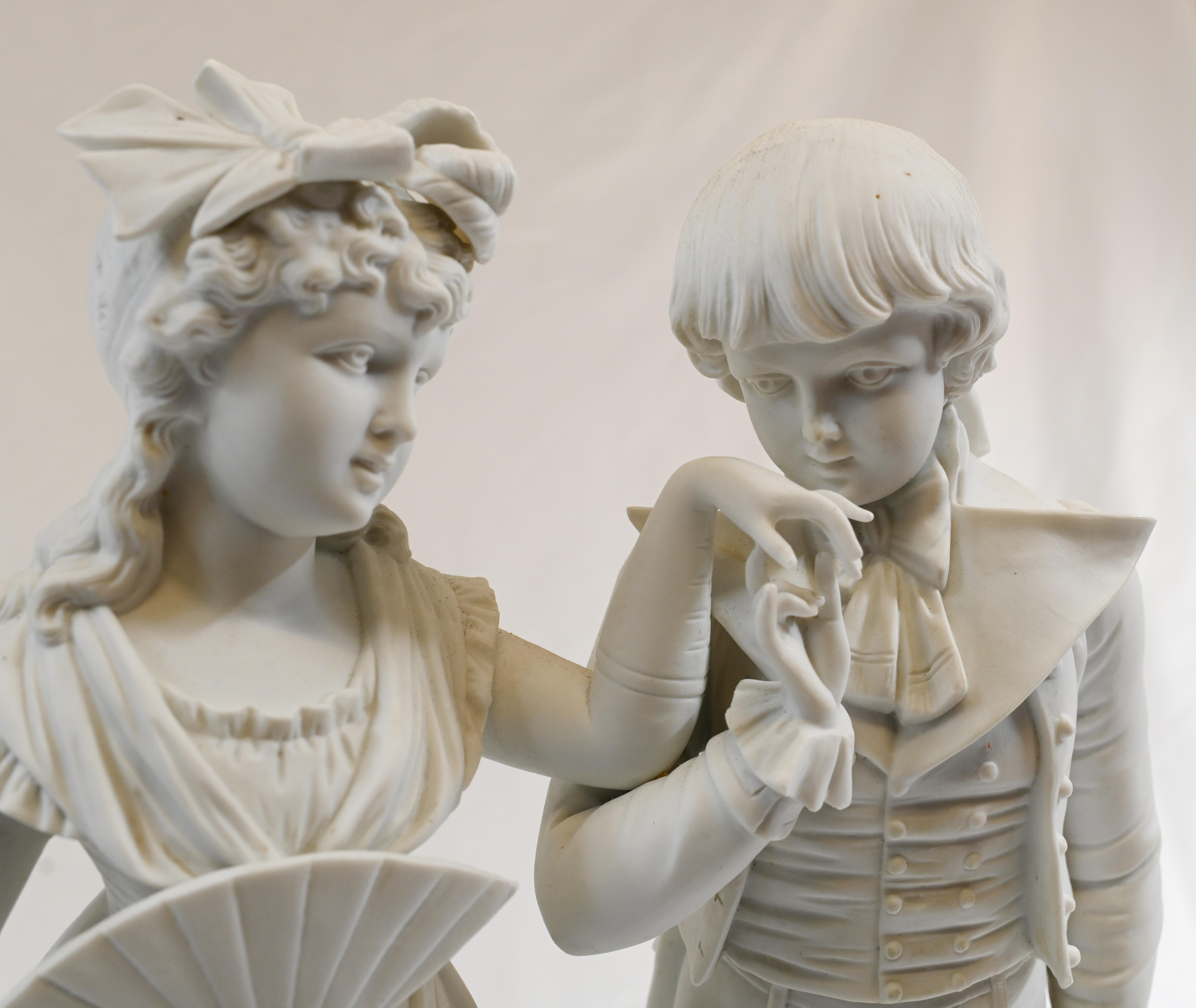 Parian Biscuit Ware Statue Lovers French Parian Antique In Good Condition For Sale In Potters Bar, GB