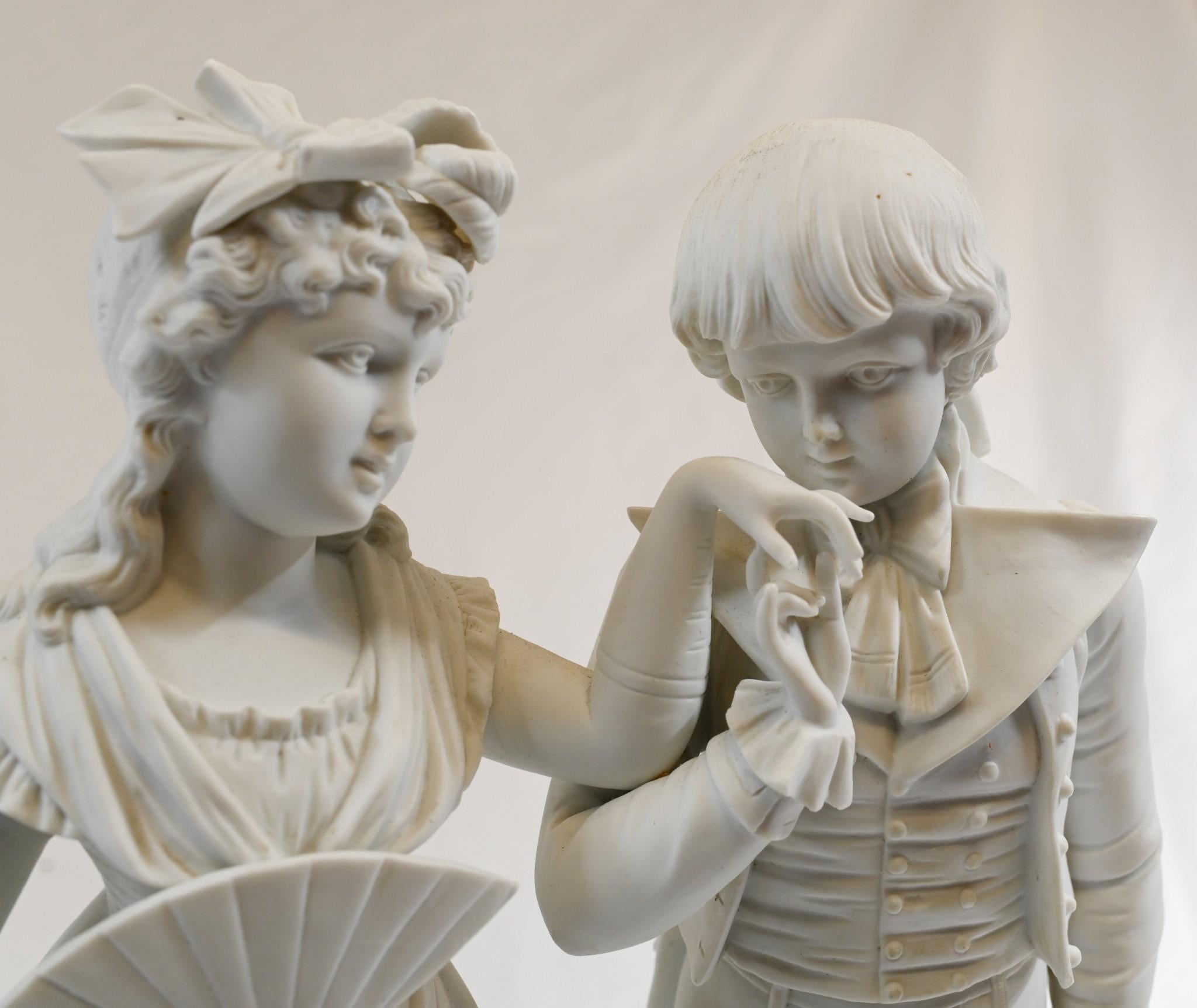 Statue Parian Biscuit Ware Lovers French Parian Antique Bon état - En vente à Potters Bar, GB