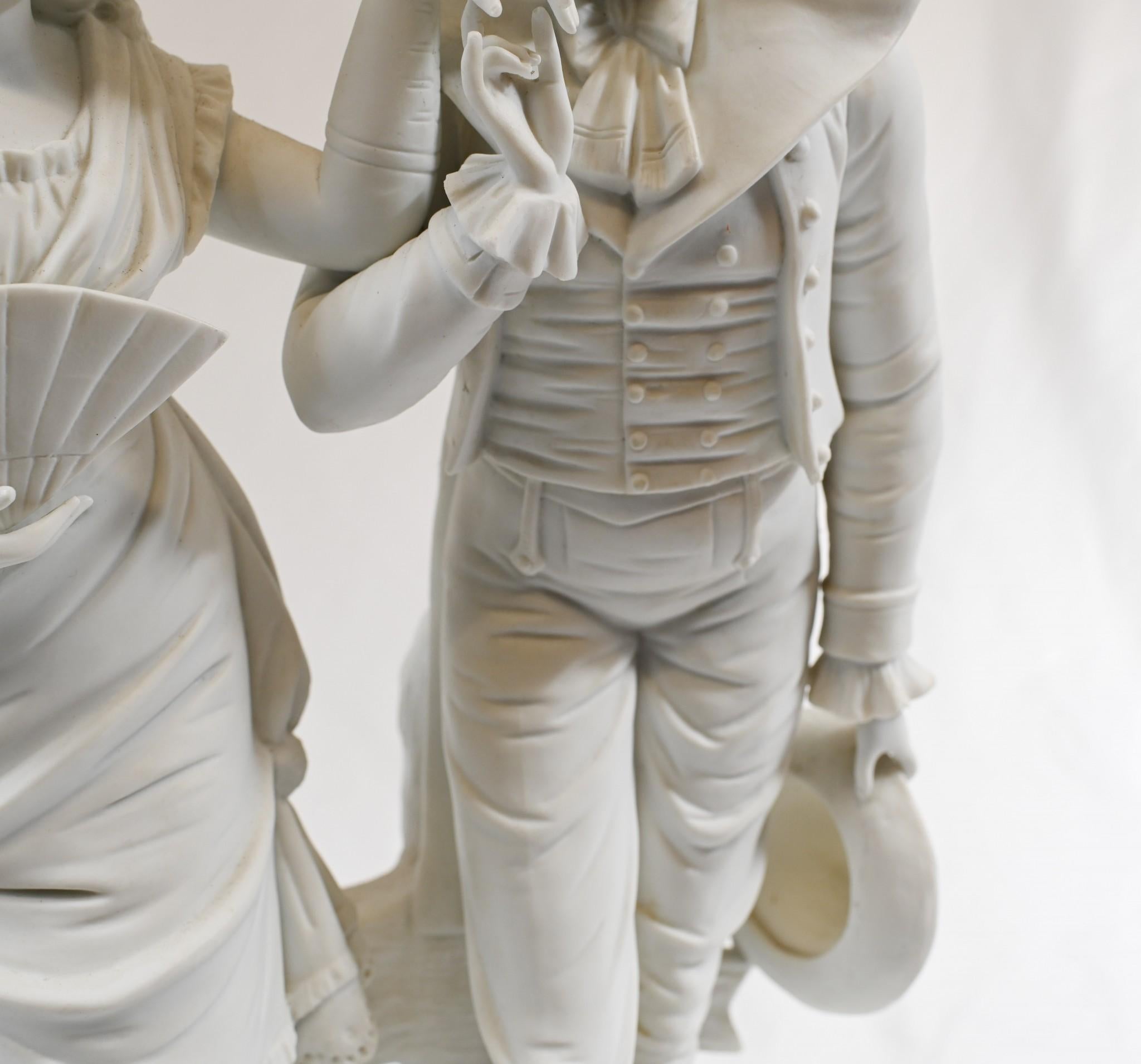 Fin du 20e siècle Statue Parian Biscuit Ware Lovers French Parian Antique en vente