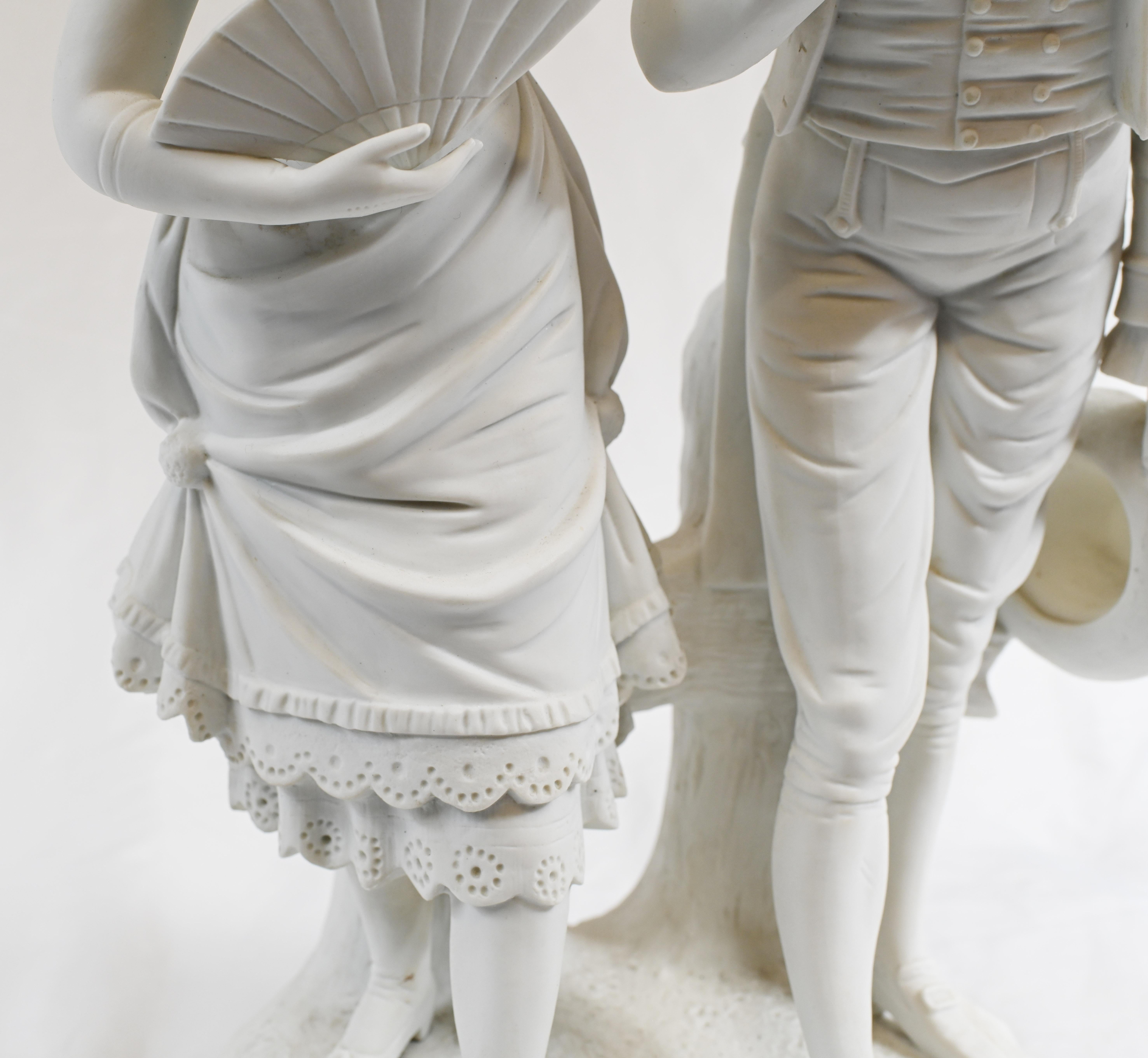 Porcelain Parian Biscuit Ware Statue Lovers French Parian Antique For Sale
