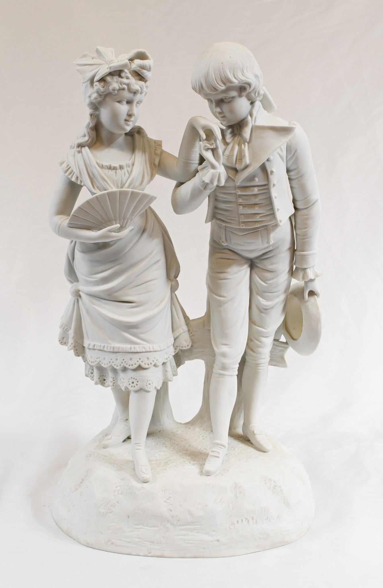 Porcelain Parian Biscuit Ware Statue Lovers French Parian Antique