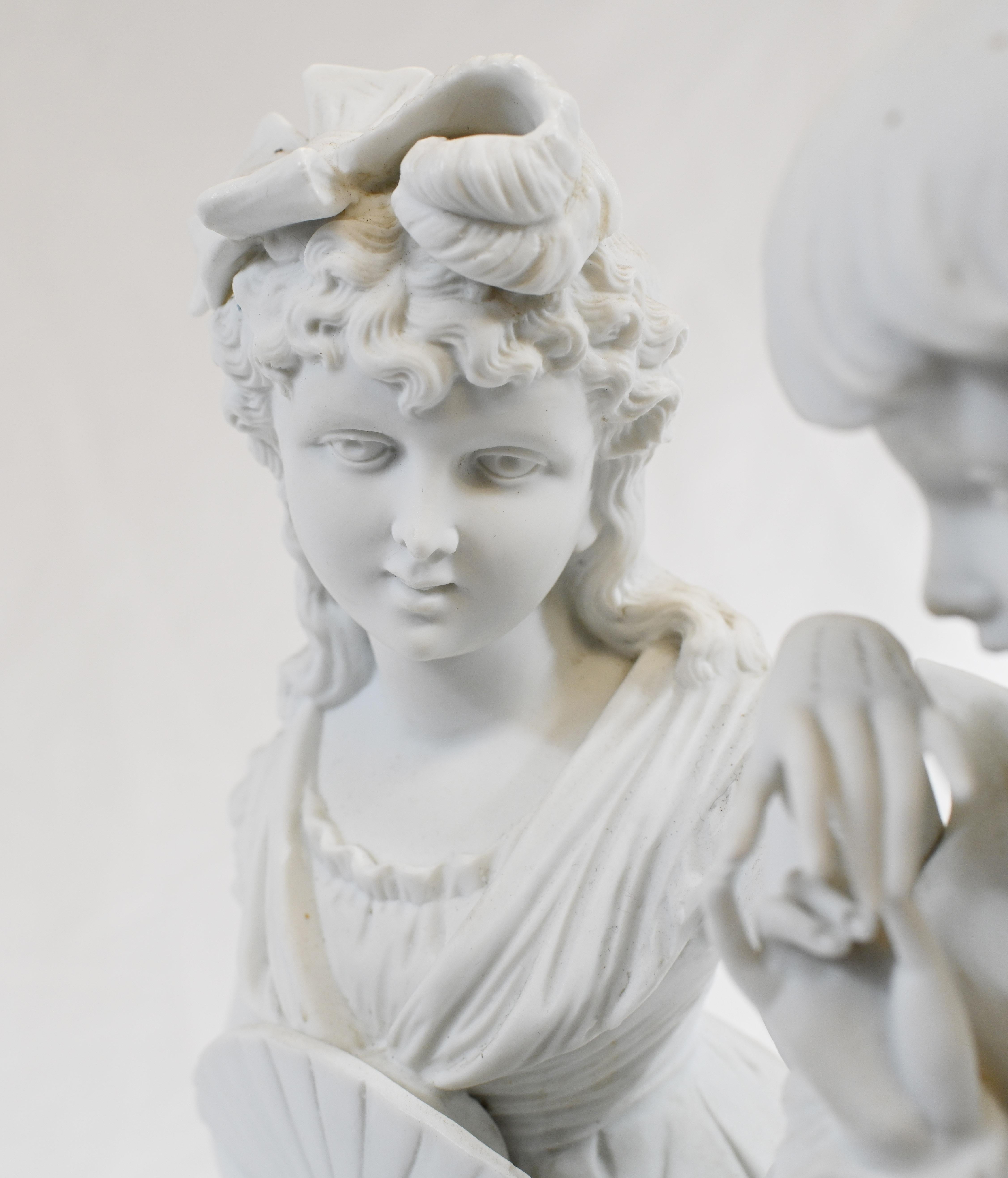 Parianische Biskuit Ware Statue Liebhaber Französisch Parian Antike im Angebot 2