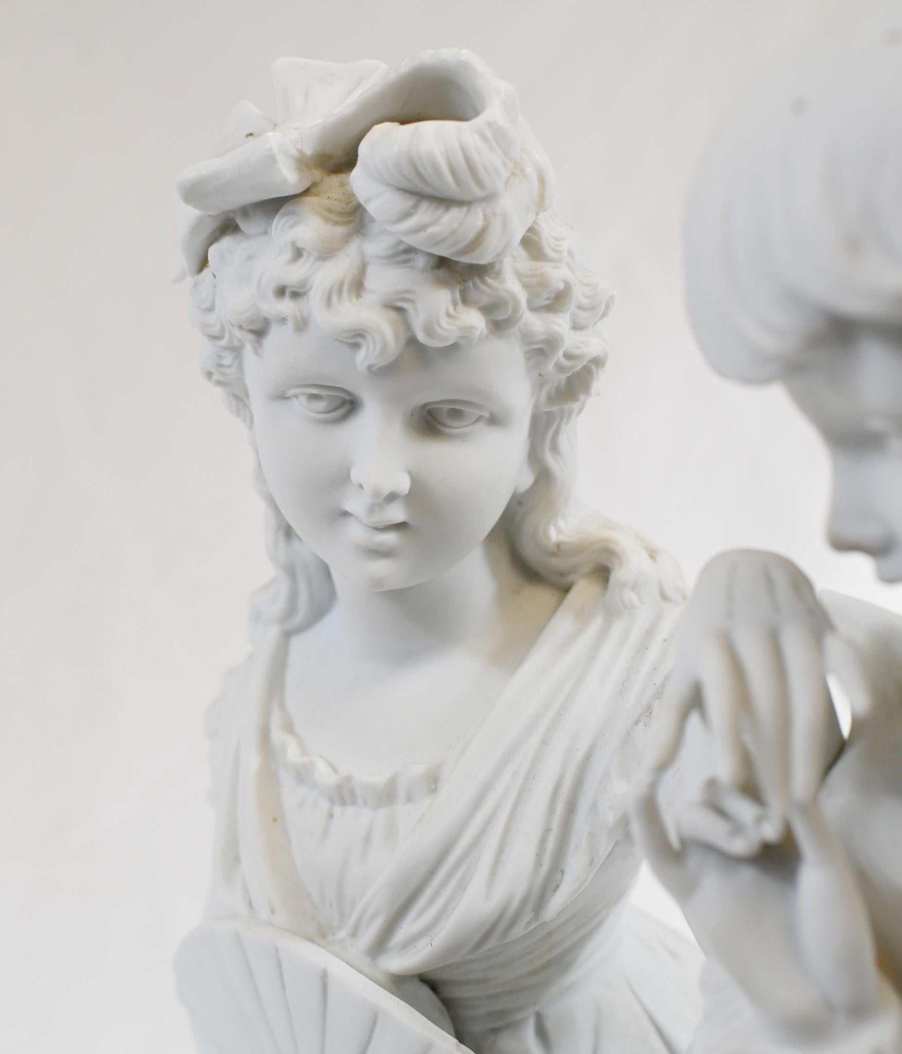 Statue Parian Biscuit Ware Lovers French Parian Antique en vente 2