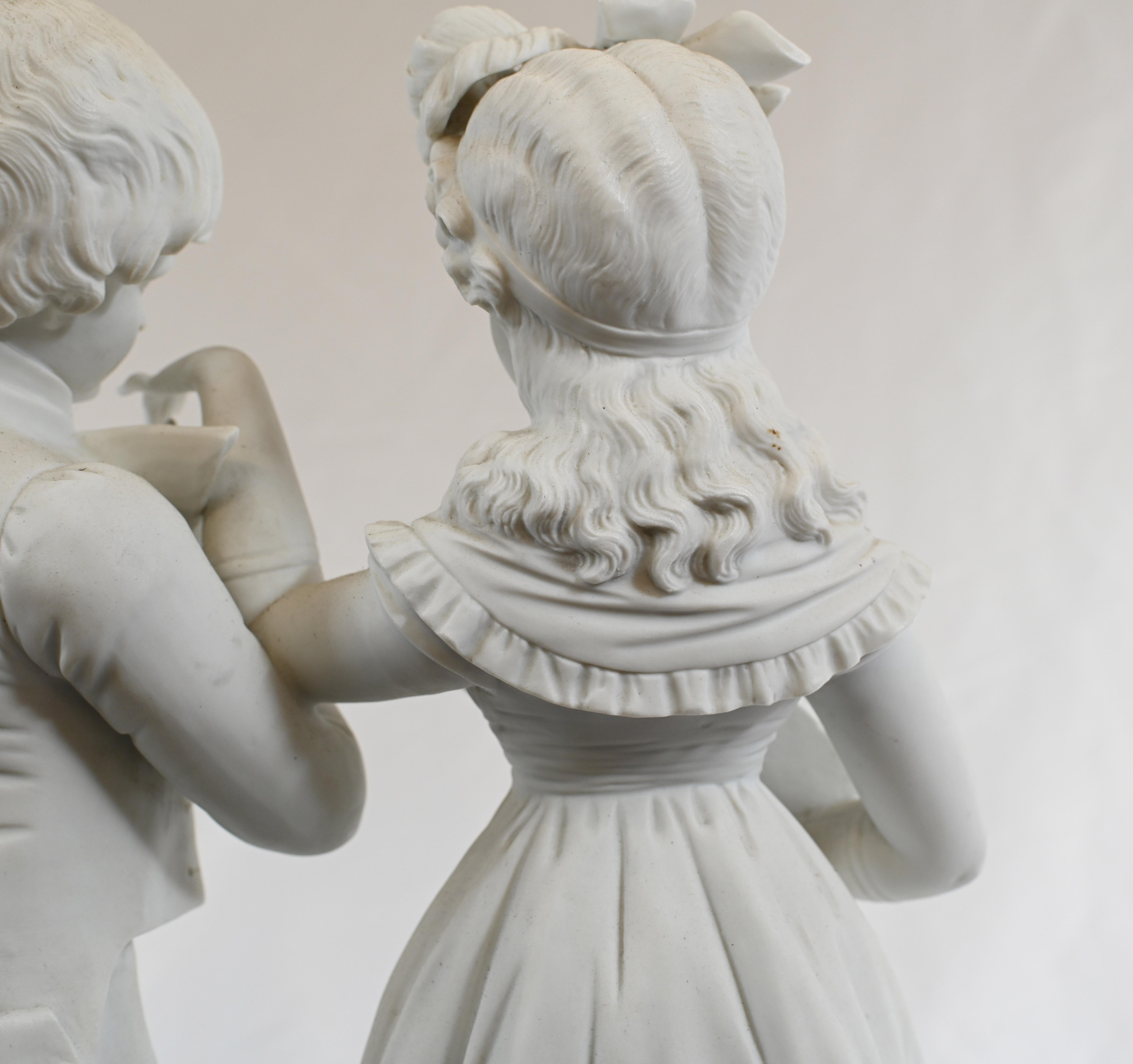 Parian Biscuit Ware Statue Lovers French Parian Antique For Sale 4