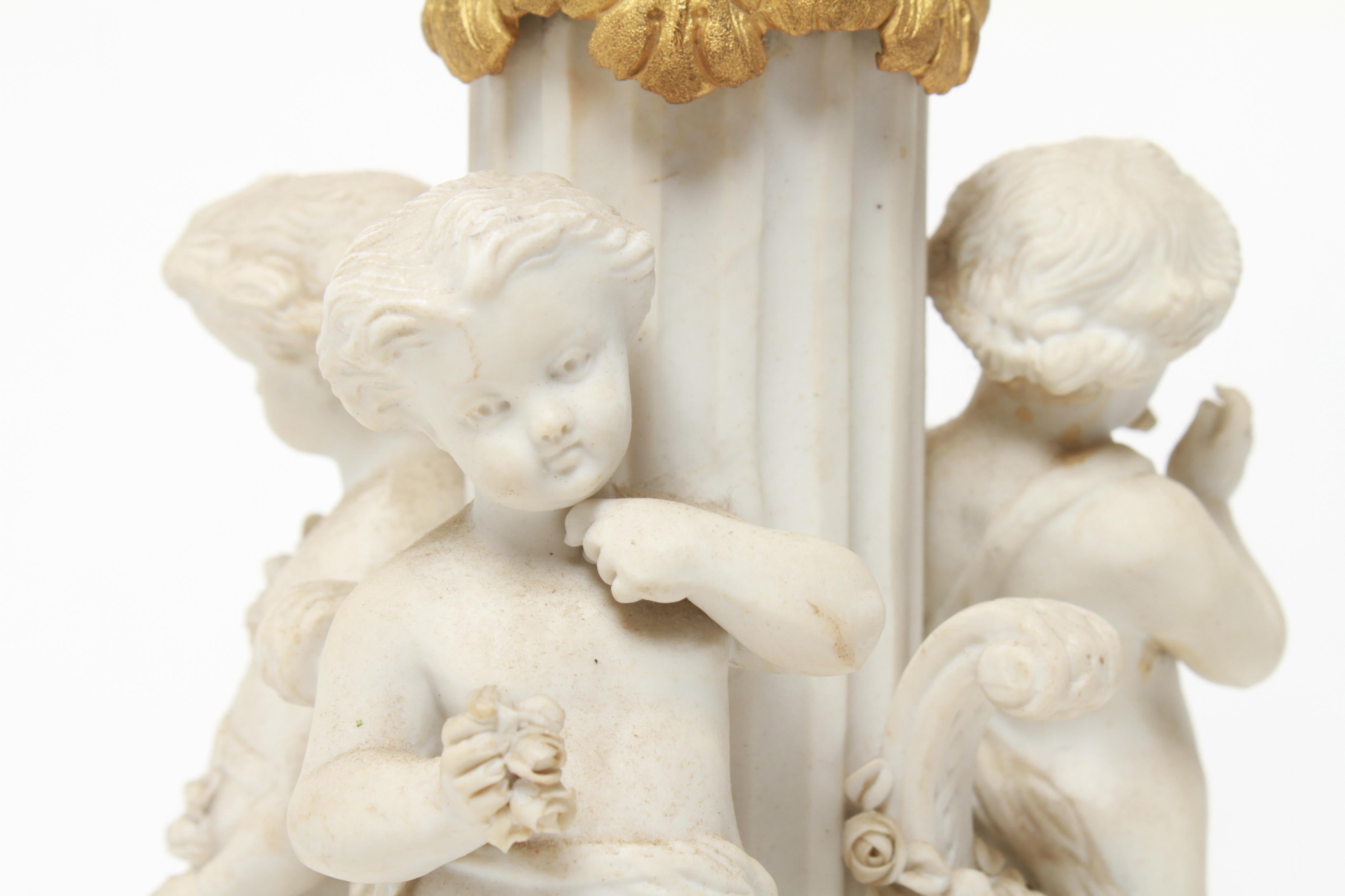 Neoclassical Revival Parian Bisque Porcelain Cherub Table Lamp