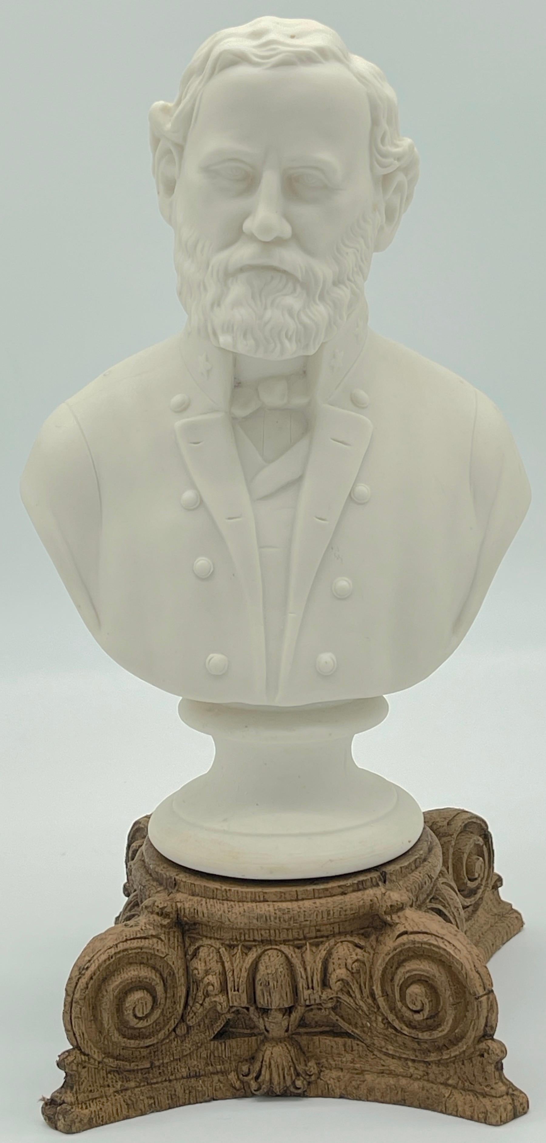 Sculpture Bust of Confederate General Robert E. Lee
Porcelain (Parian), 14” high, on carved wood neoclassical base
Inscribed “General Lee/by Morris/J&TB 401.” 
Made by James and Thomas Bevington, Hanley, England; 1863-1876

This sculpture of the
