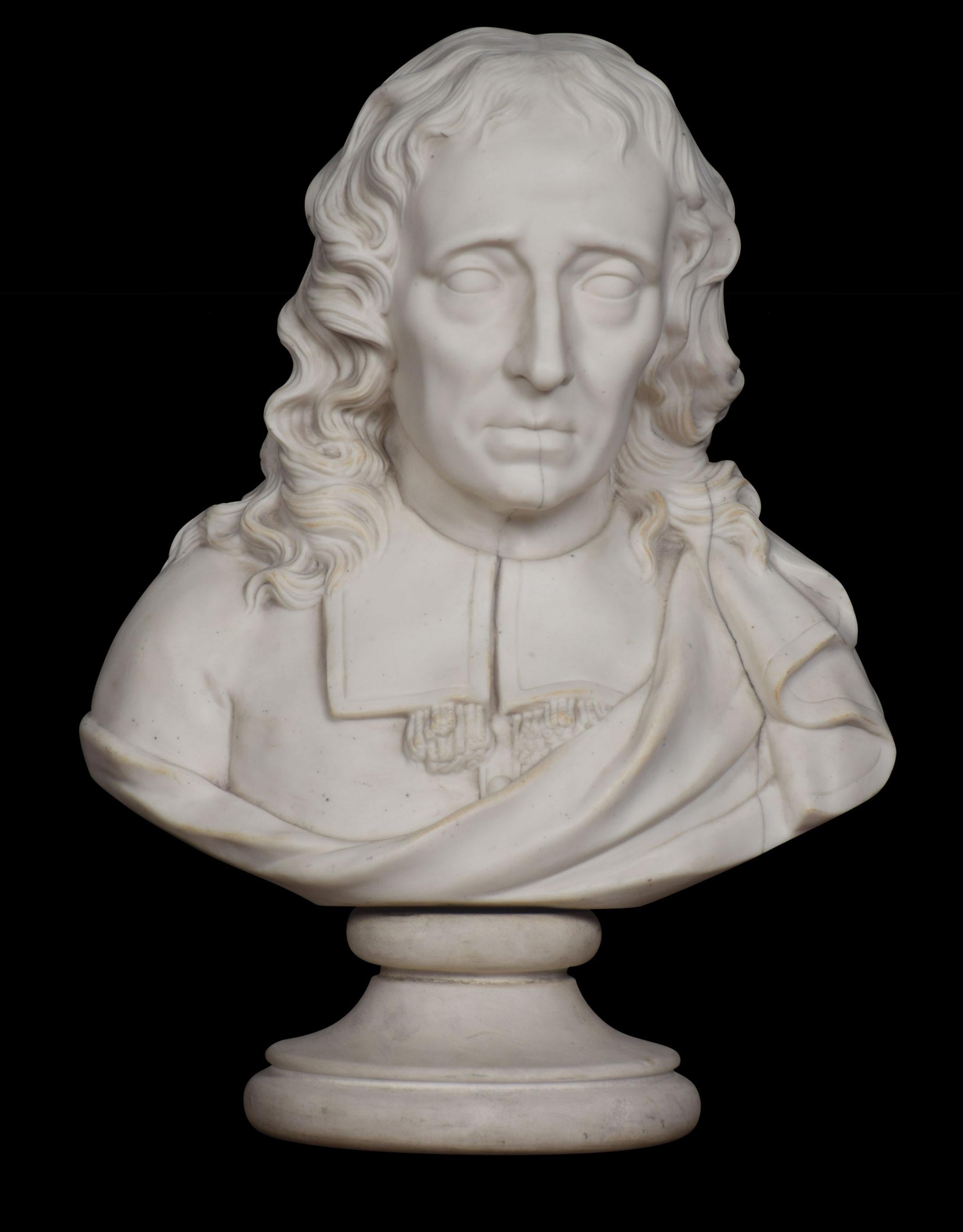19th century John Milton Parian ware bust raised on a circular pedestal base.
Dimensions:
Height 15.5 inches
Width 12 inches
Depth 7.5 inches.