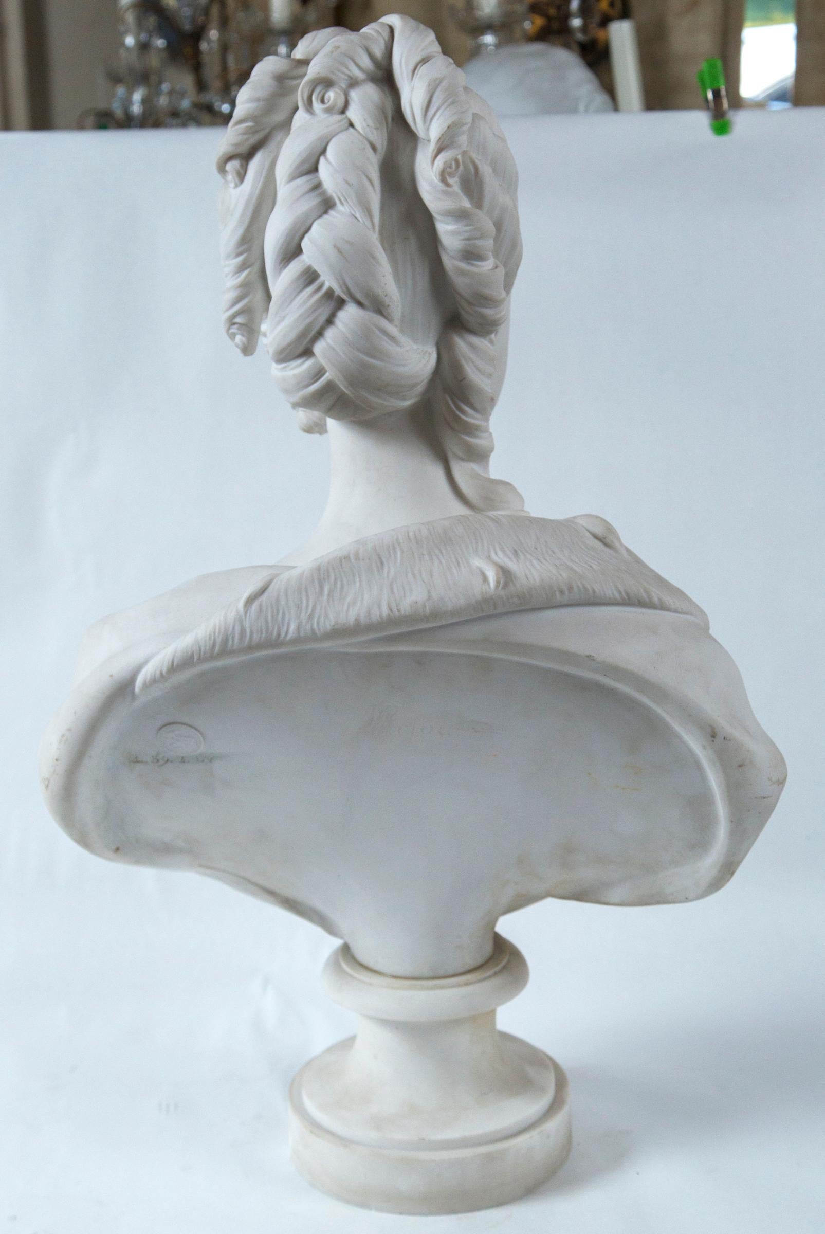 19th Century Parian Bust of Noble Woman, Signed Pajou For Sale