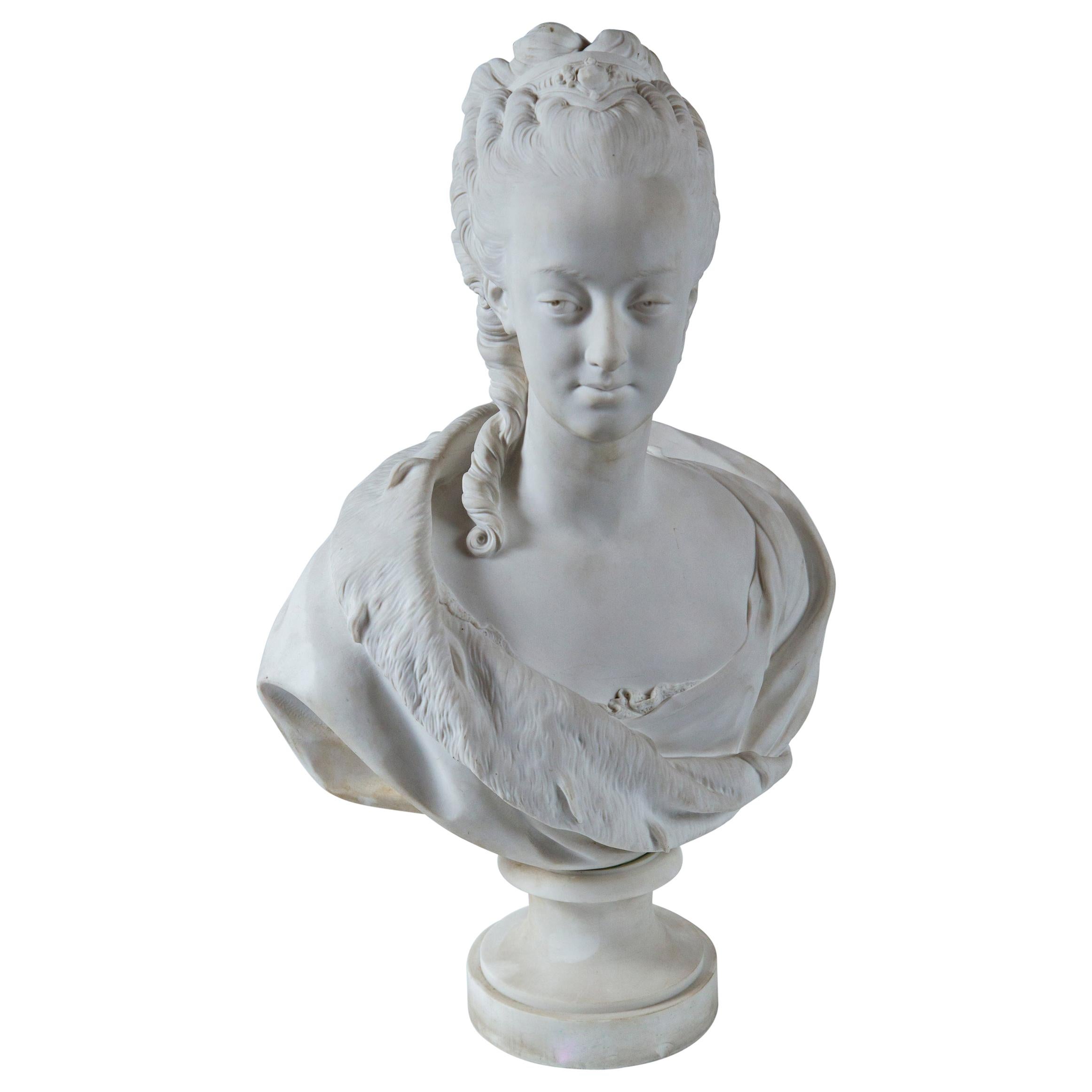 Parian Bust of Noble Woman, Signed Pajou For Sale