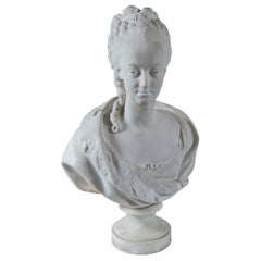 Antique Parian Bust of Noble Woman, Signed Pajou