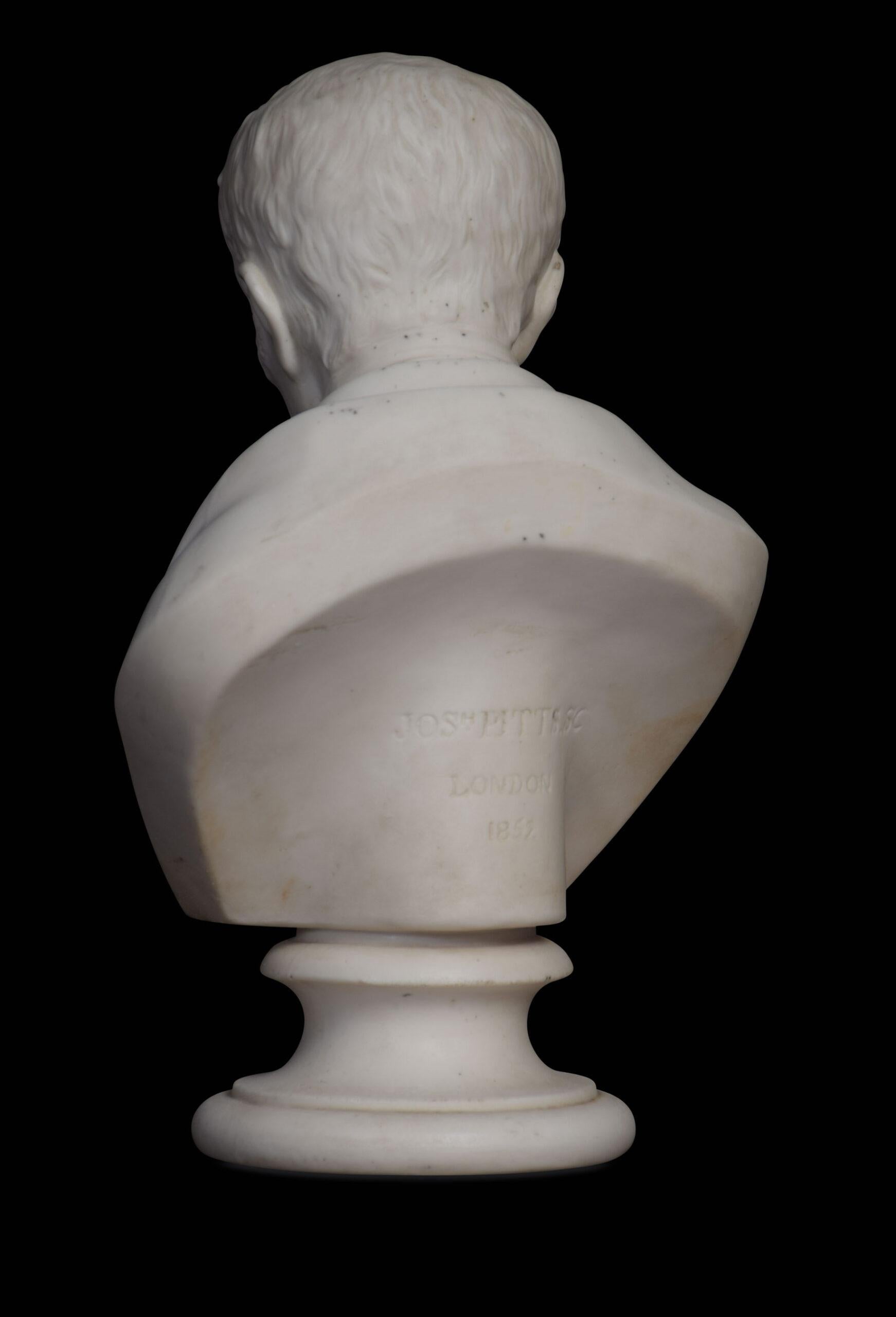 Parian bust of the Duke of Wellington, on a short-waisted socle, stamped Jos Pitts Sc London.
Dimensions:
Height 9.5 inches
Width 6 inches
Depth 3.5 inches.