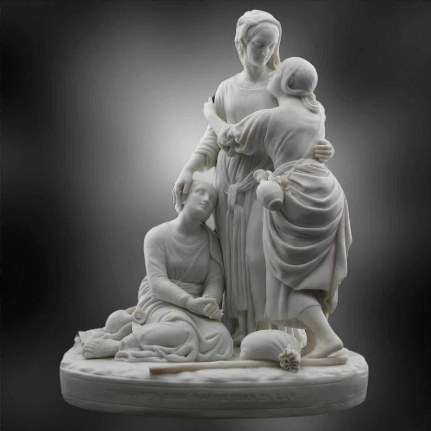 One of the great parian figural groups.

Parian is a form of pottery formulated to simulate marble, and it does it very well indeed. It was used extensively in the late 19th century to create authentic-looking sculptures, to help raise the taste and