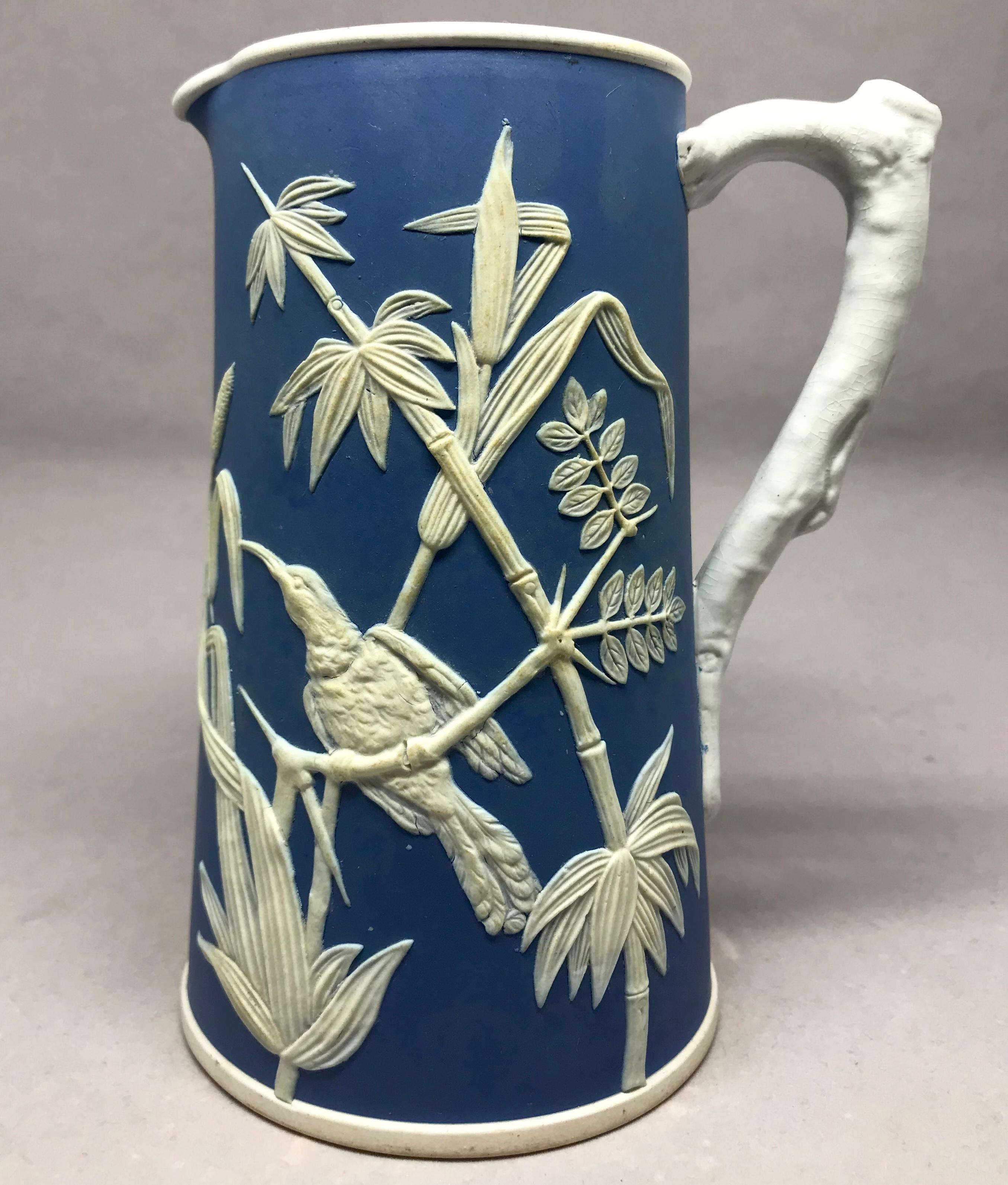 Hand-Crafted Parian Jasperware Hummingbird Pitcher For Sale