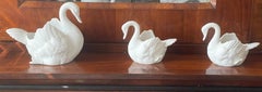 Parian Porcelain 3 Pcs Swan Planters Vases Portugal
