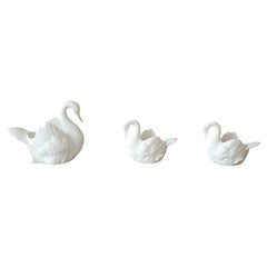 Parian Porcelain 3 Pcs Swan Planters Vases Portugal