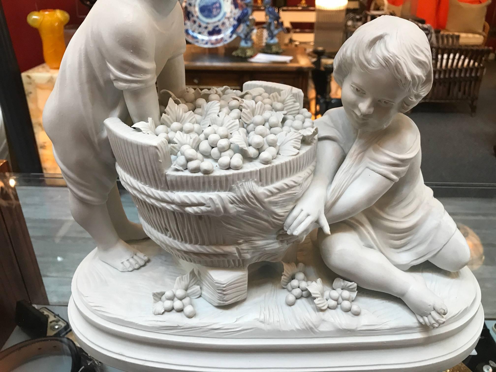 20th Century Parian Porcelain Sculpture of Children Making Wine For Sale