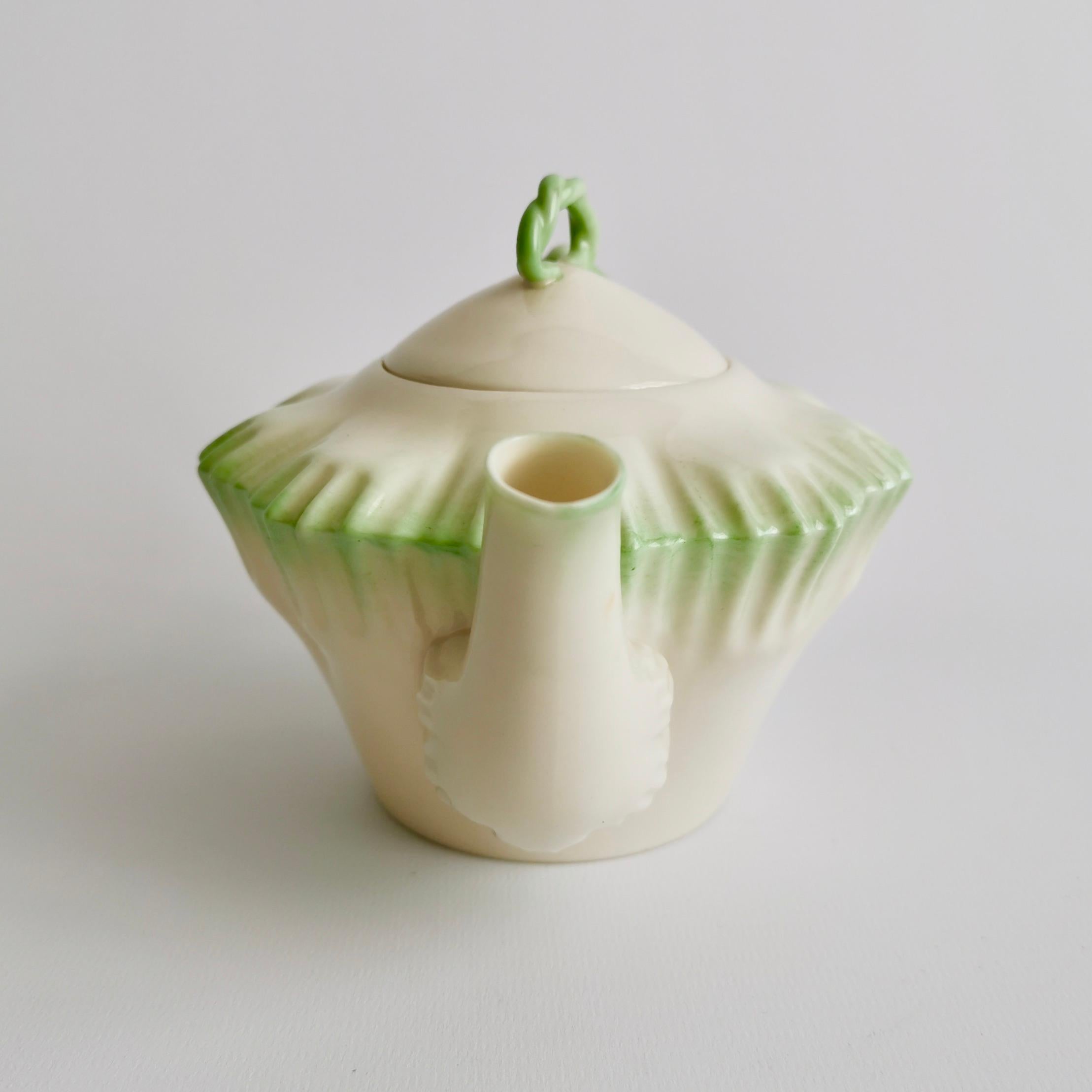 Victorian Parian Porcelain Teapot, Belleek Green Hexagon Shape, 2nd BM 1891-1926