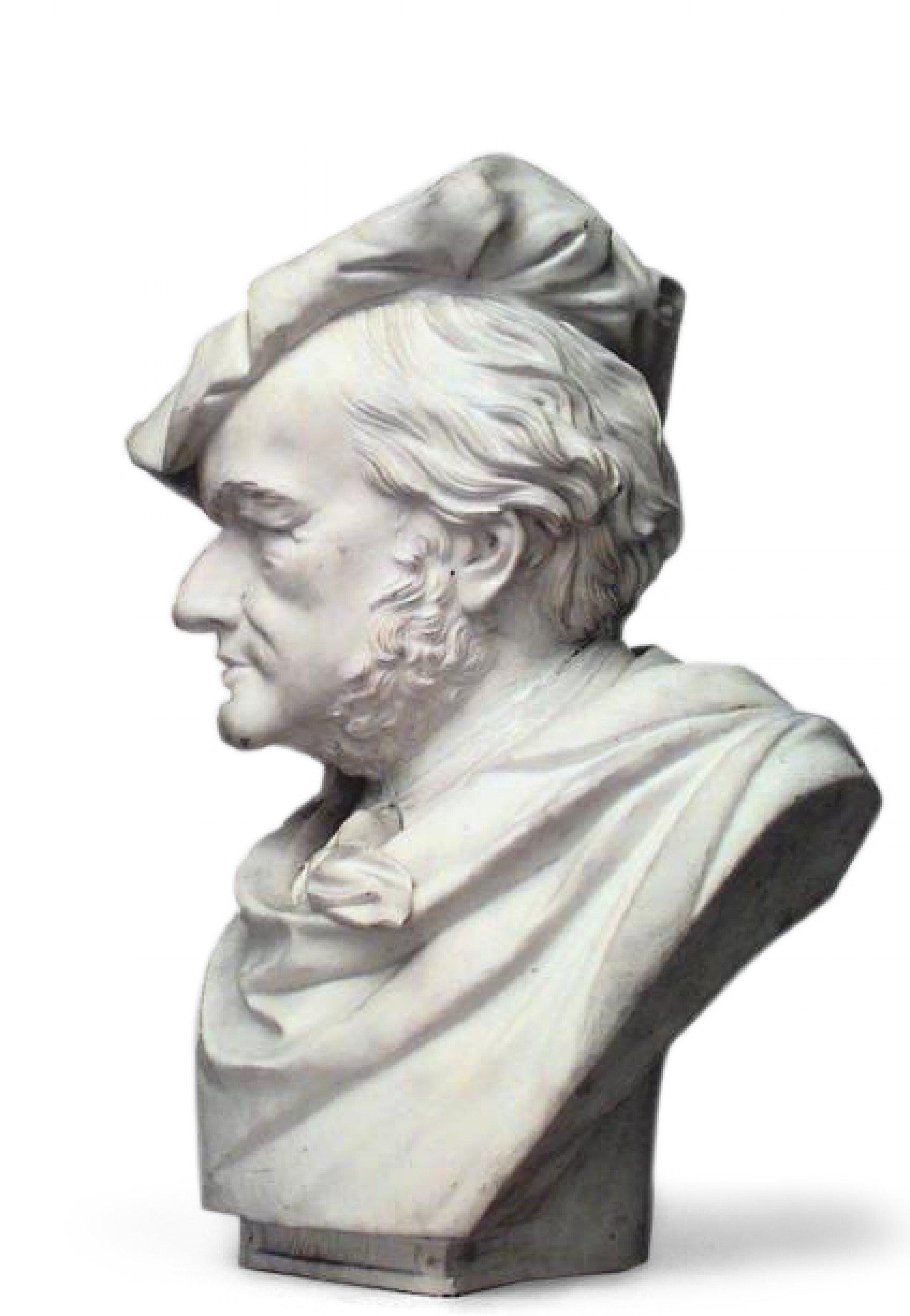 Busto in porcellana Parian biscuit di Wagner con cappello