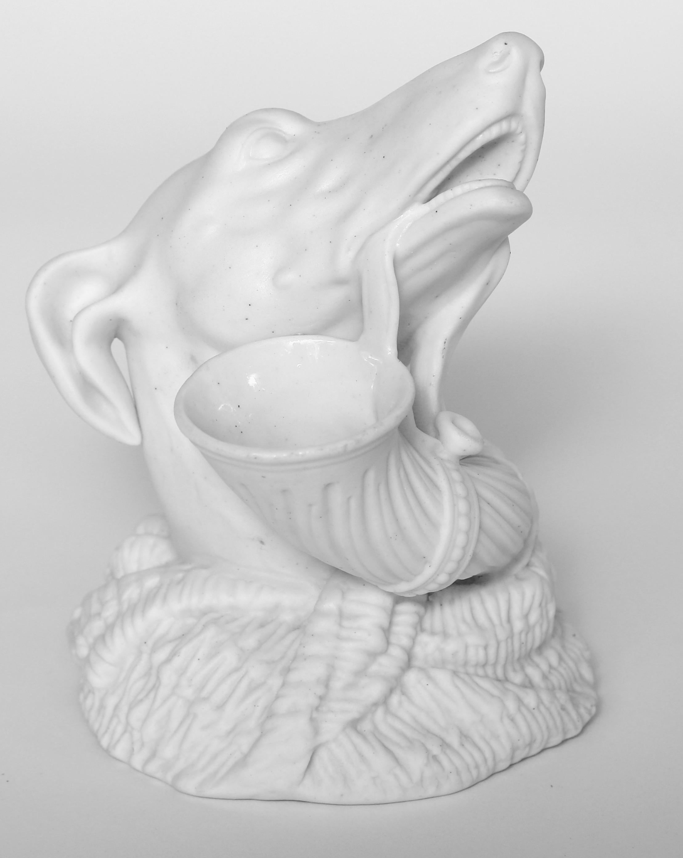 Molded Parian Vase Greyhound Holding a Powder Horn